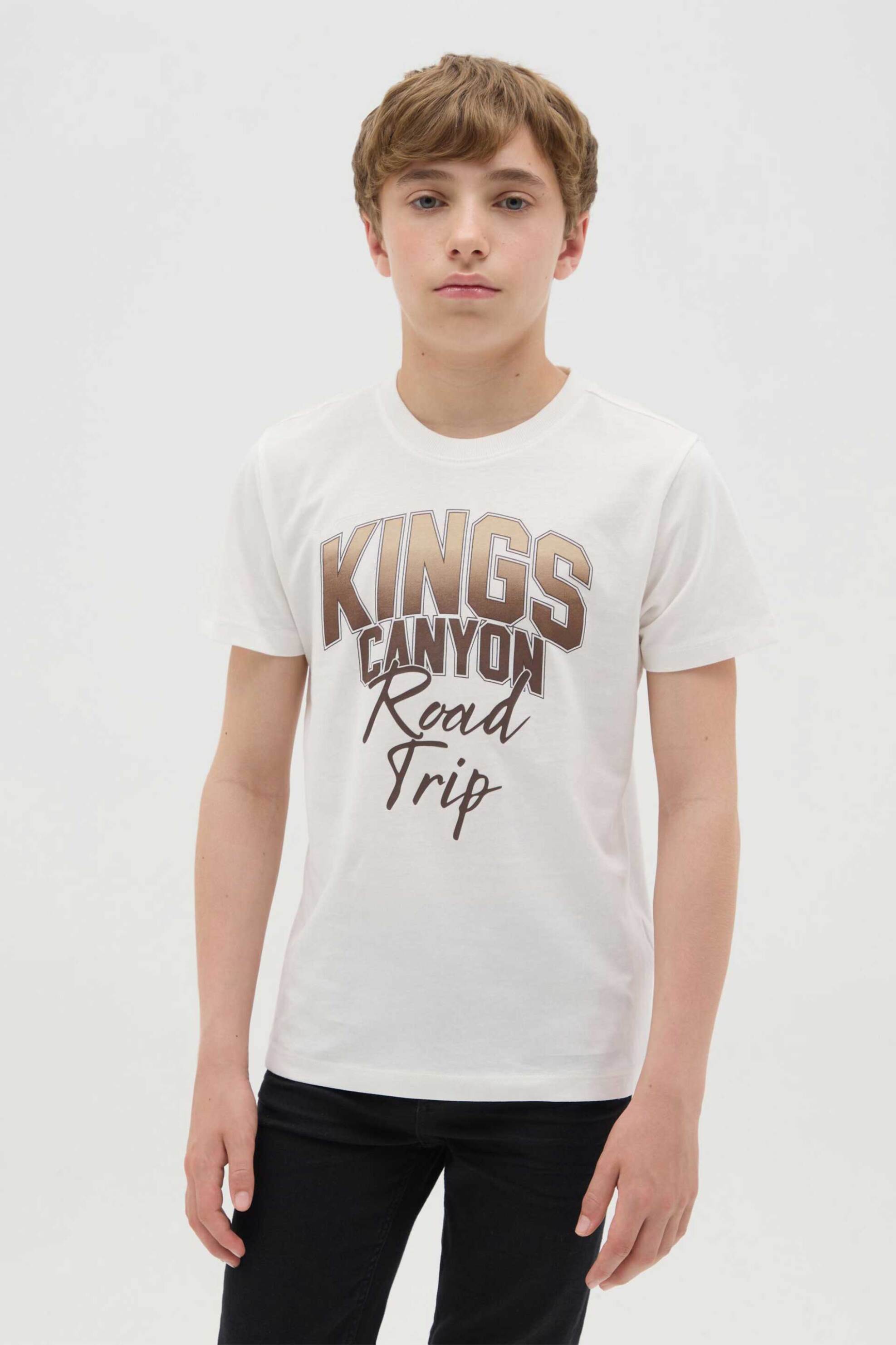 OVS παιδικό T-shirt με lettering print Regular Fit - 002280532 Λευκό