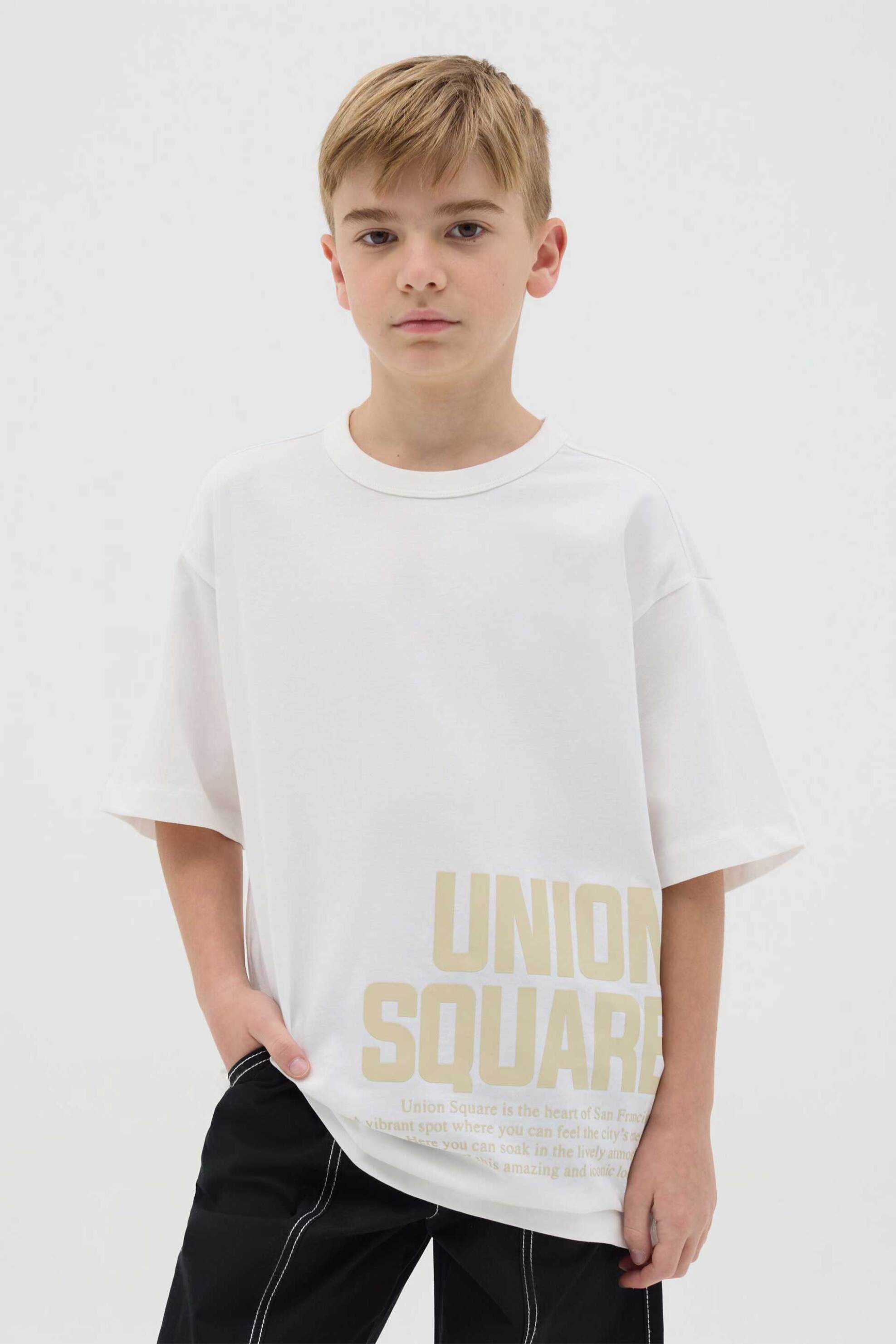 OVS παιδικό T-shirt με lettering print Regular Fit - 002301135 Λευκό