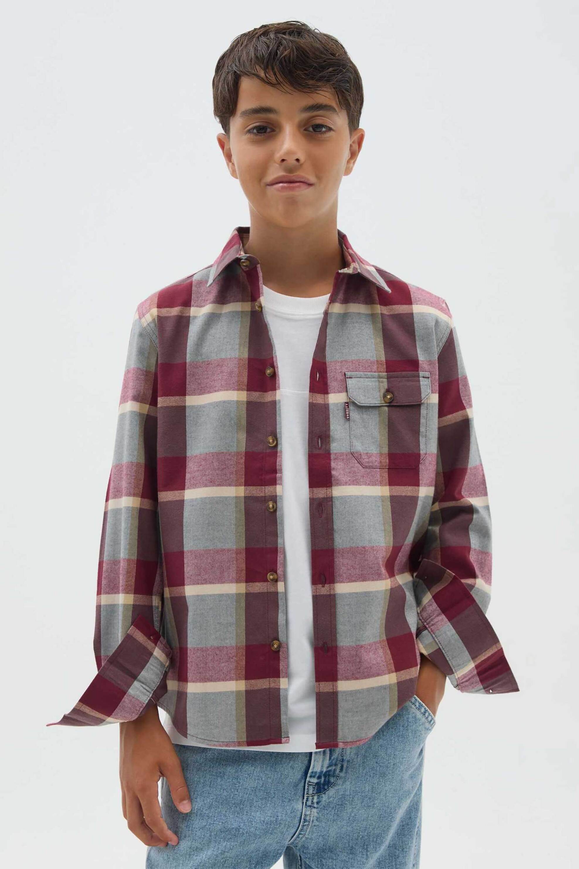 OVS KIDS OVS παιδικό πουκάμισο με flap τσέπη στο στήθος και καρό σχέδιο - 002445357 Μπορντό