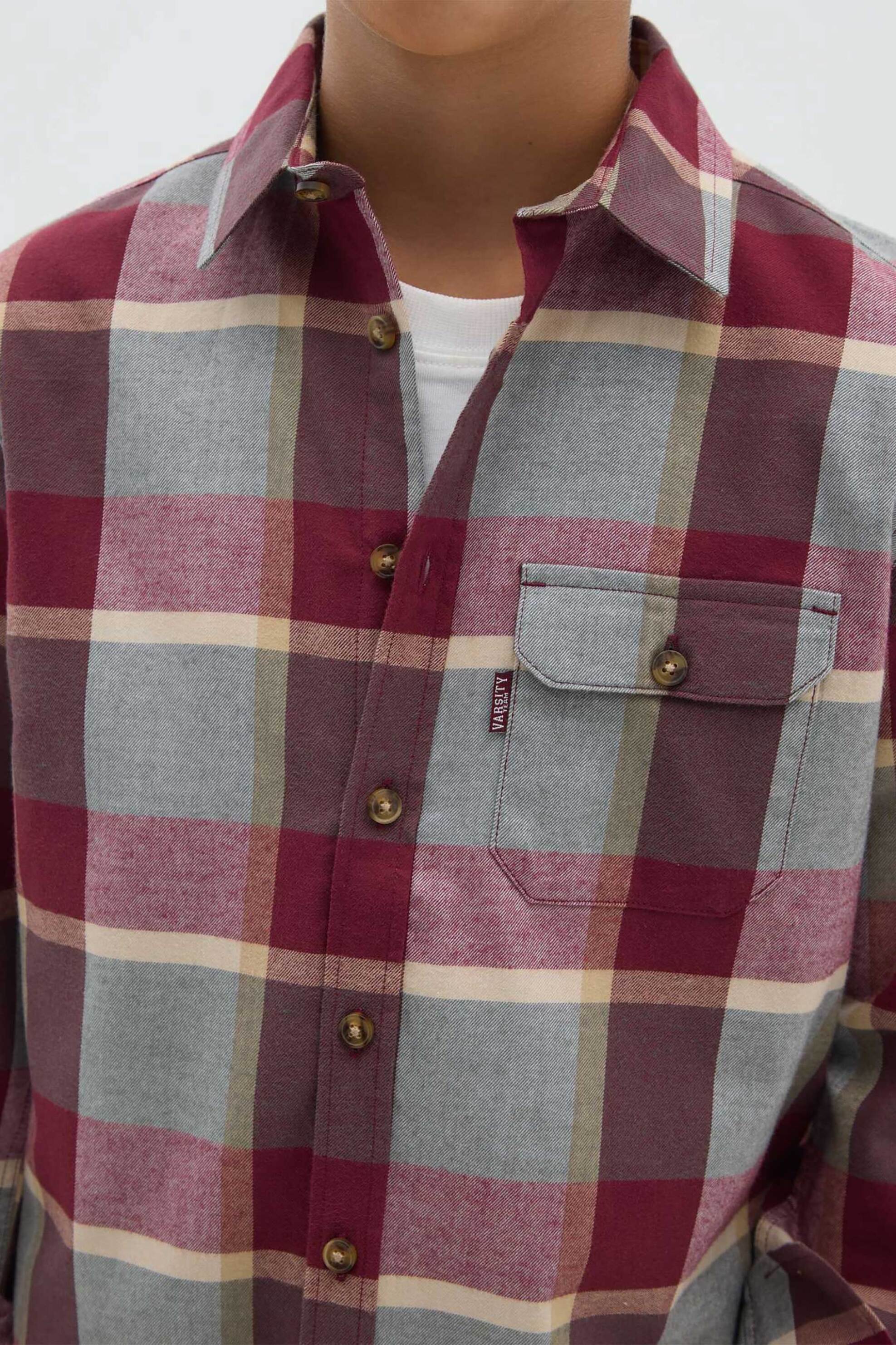 OVS παιδικό πουκάμισο με flap τσέπη στο στήθος και καρό σχέδιο - 002445357 Μπορντό φωτογραφία