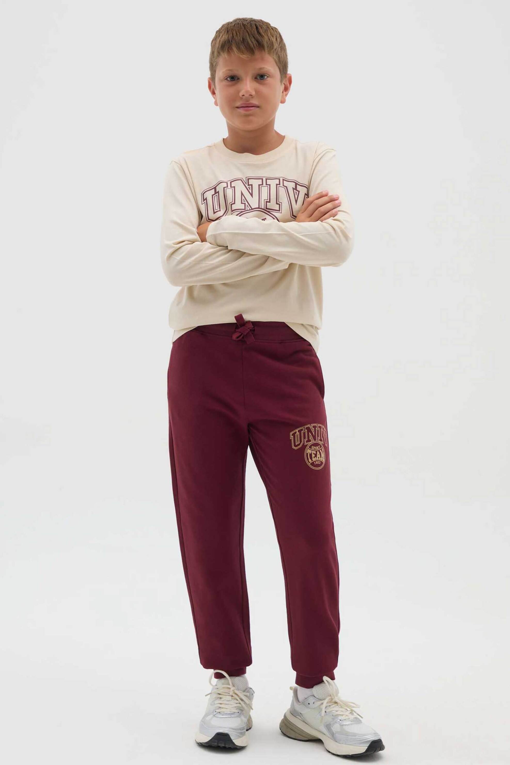 OVS παιδικό παντελόνι φόρμας με lettering print και ελαστική μέση - 002445756 Μπορντό