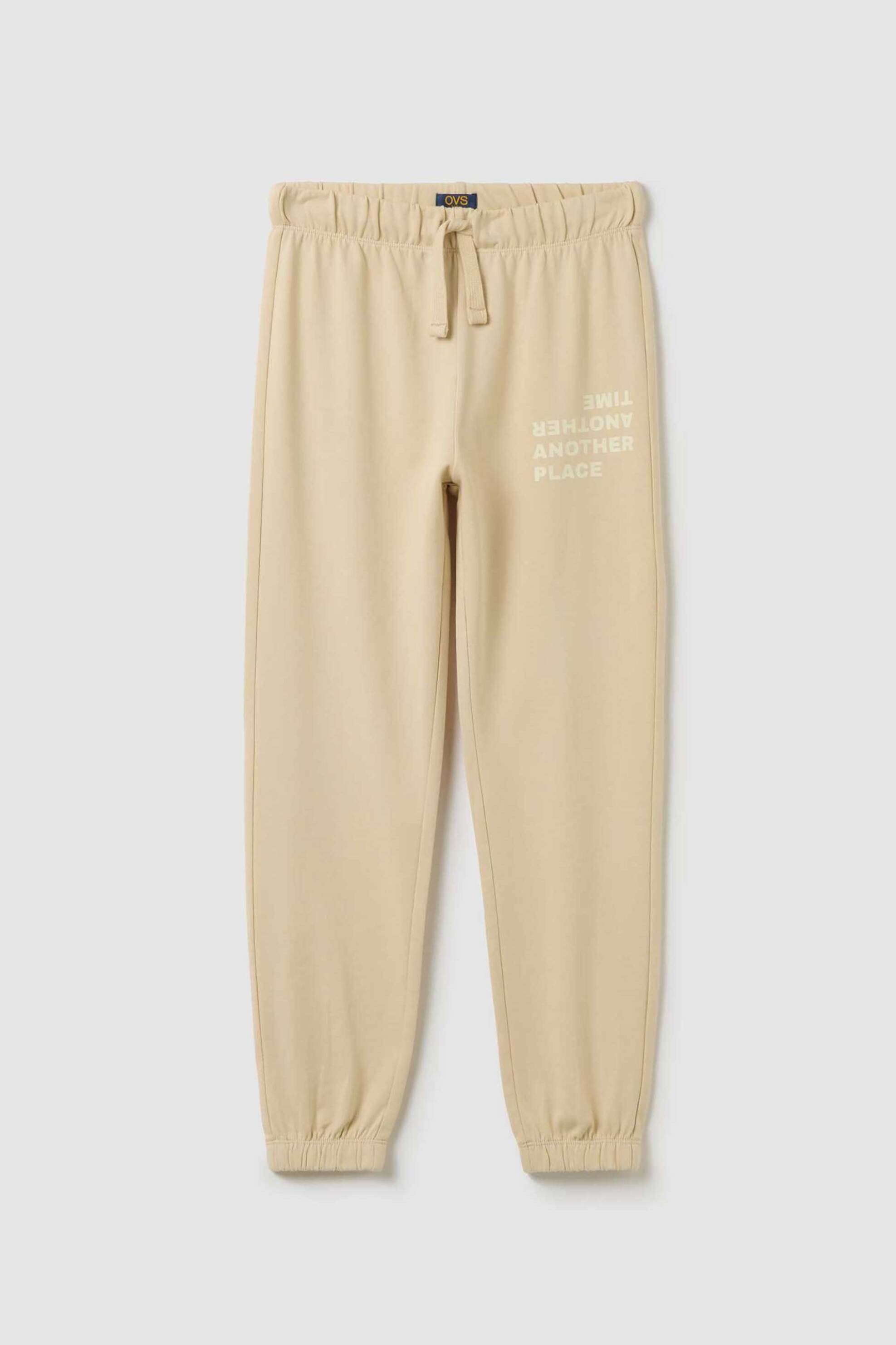 OVS παιδικό παντελόνι φόρμας με lettering print και ελαστική μέση - 002445771 Κρέμ