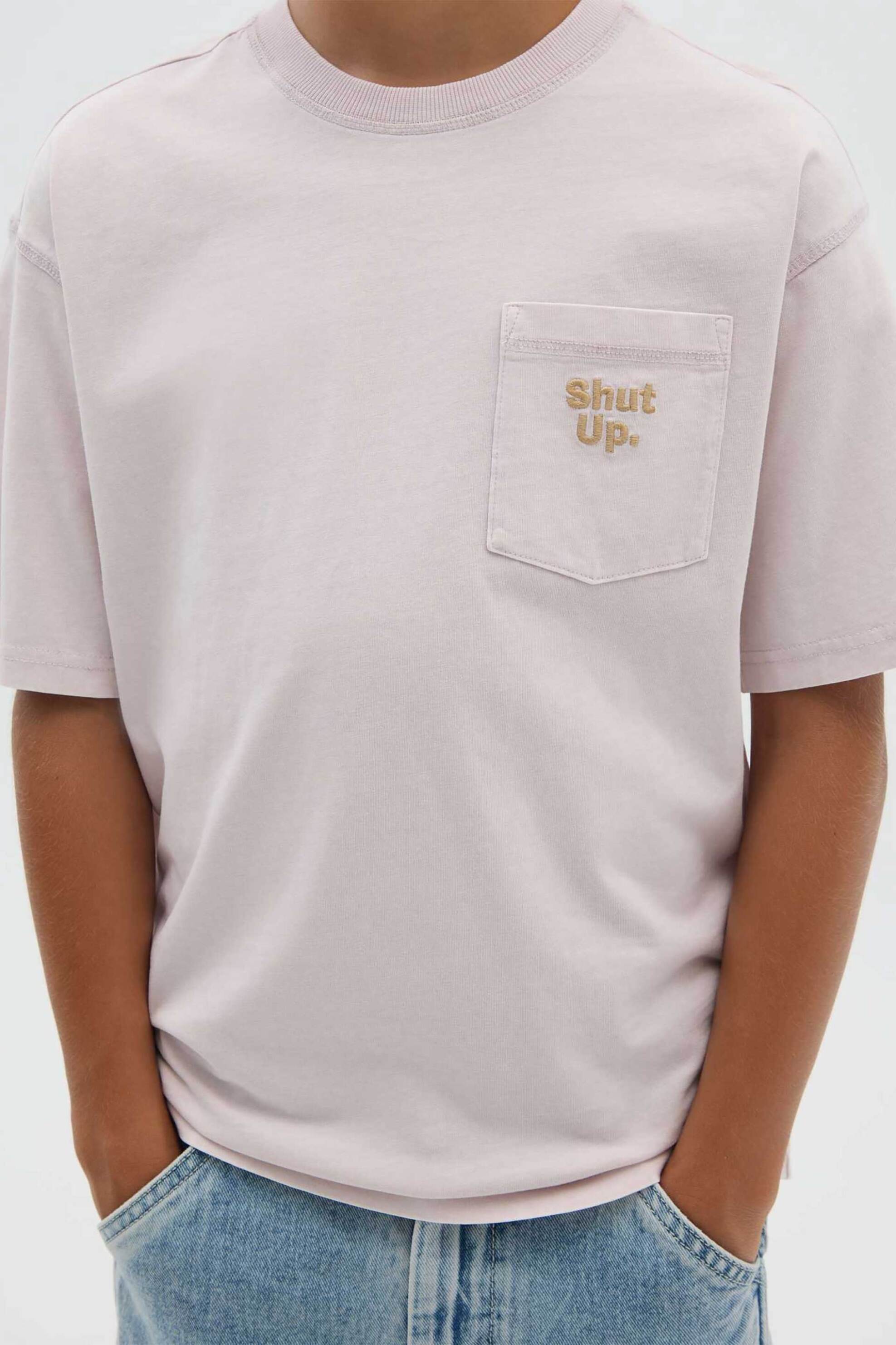 OVS παιδικό T-shirt με lettering print και τσέπη στο στήθος - 002445806 Ροζ Ανοιχτό φωτογραφία
