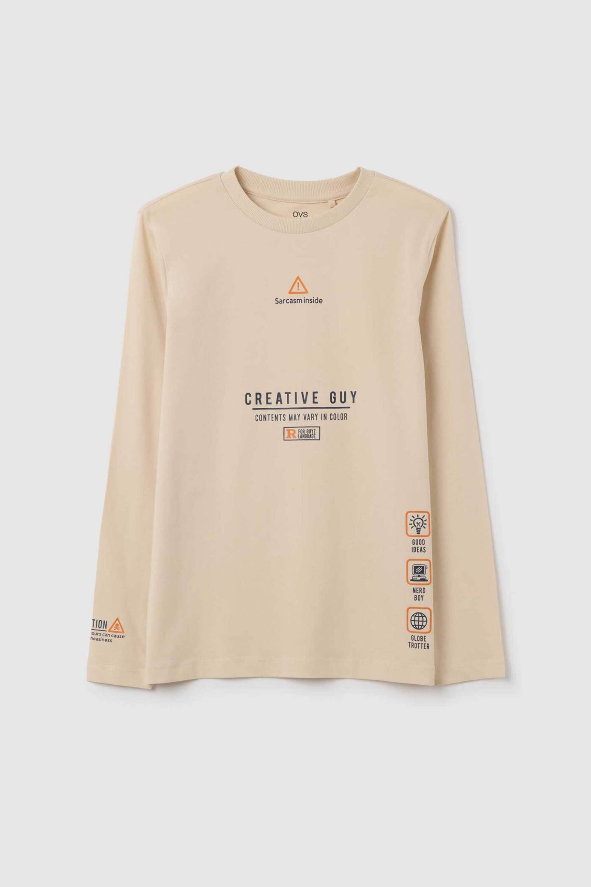 OVS παιδική μπλούζα με lettering print - 002445826 Κρέμ