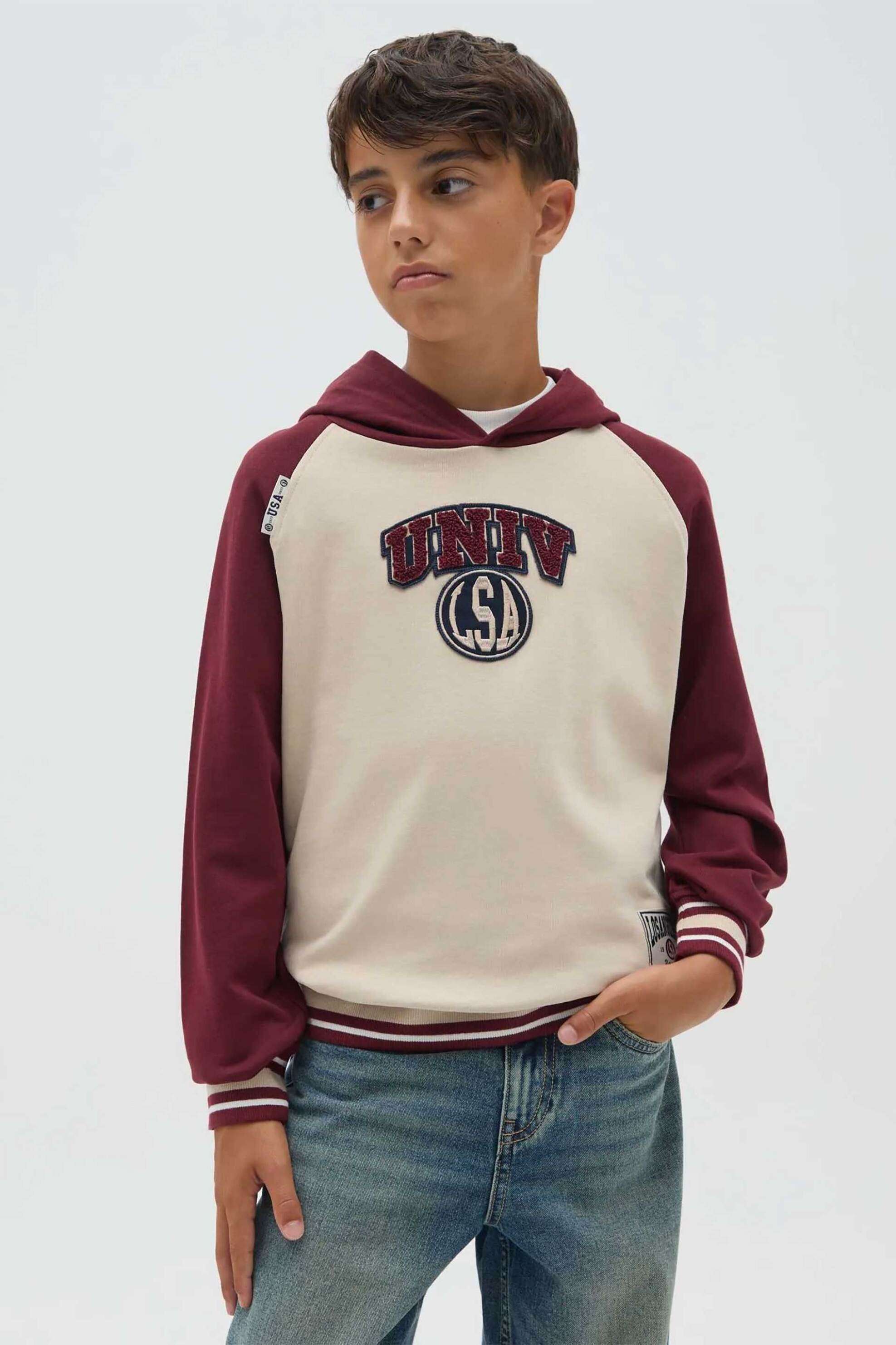 OVS παιδική ζακέτα φούτερ με lettering print και κουκούλα - 002445891 Μπορντό