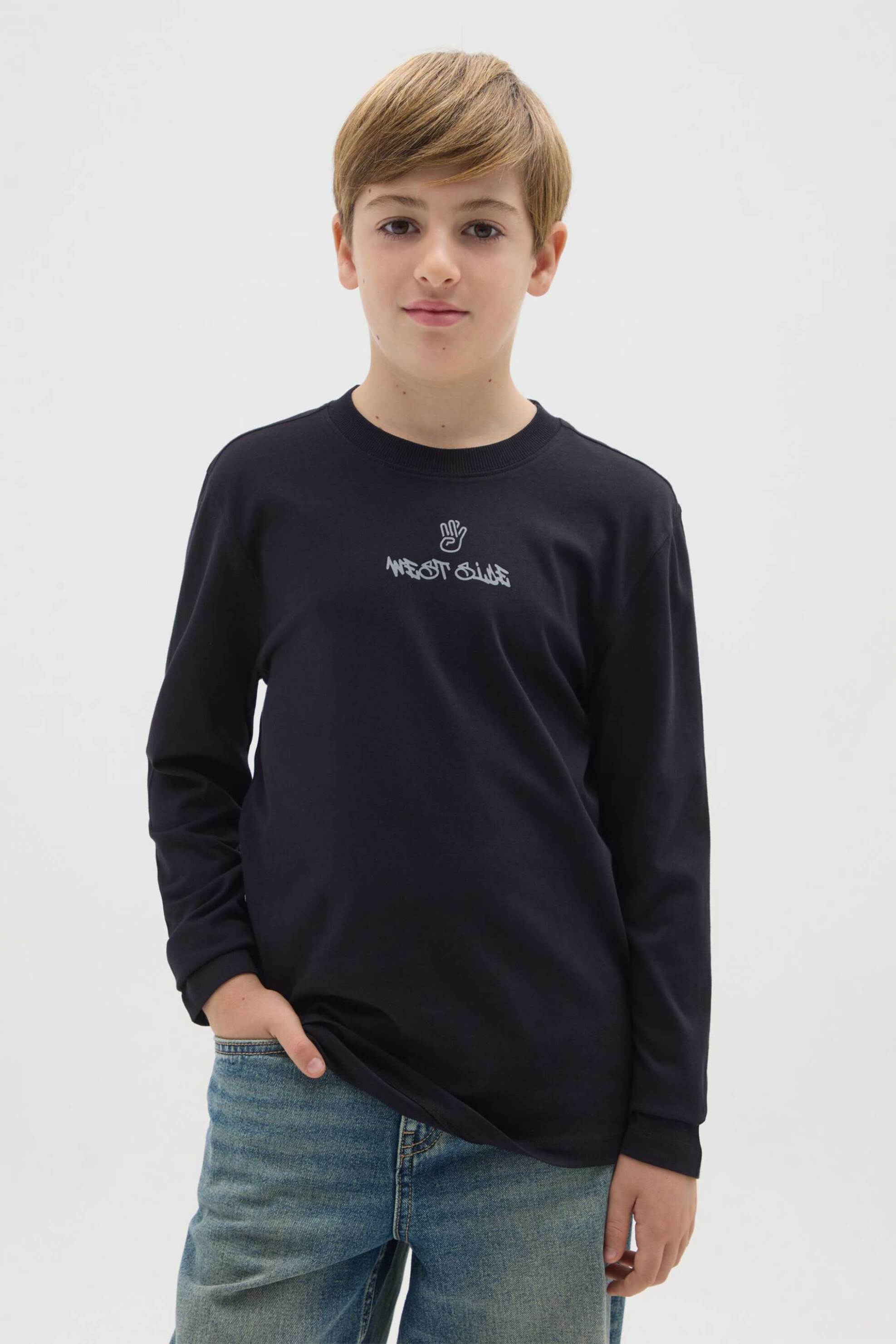 OVS παιδική μακρυμάνικη μπλούζα με print Regular Fit - 002468490 Μαύρο