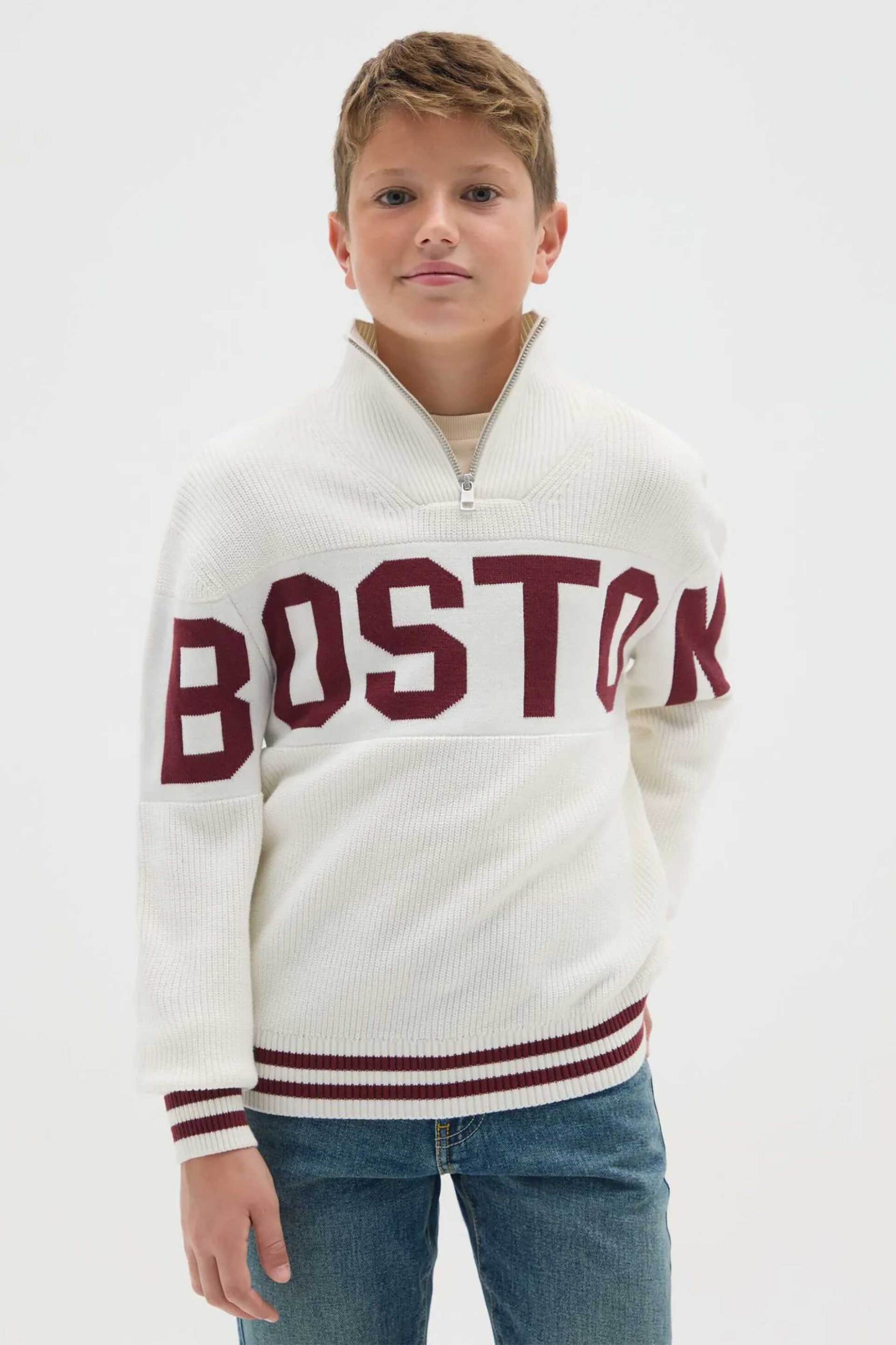 OVS παιδική πλεκτή μπλούζα με φερμουάρ 1/2 Regular Fit - 002445307 Λευκό