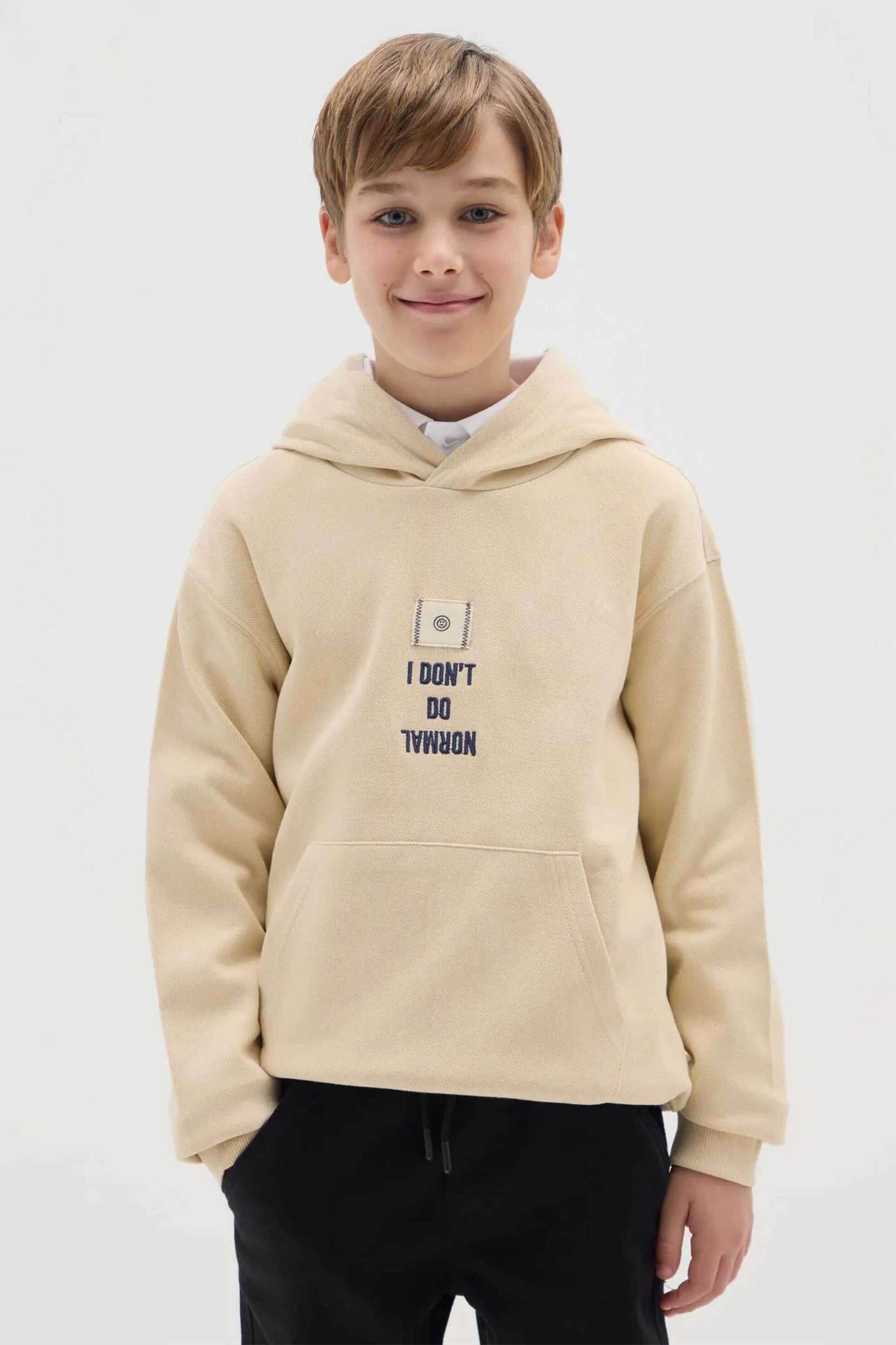 OVS παιδική μπλούζα φούτερ με κουκούλα και lettering print - 002446219 Κρέμ