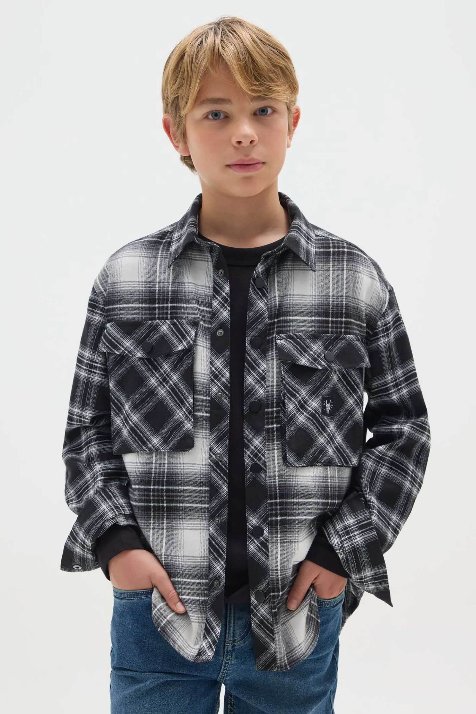 OVS παιδικό πουκάμισο flannel με καρό σχέδιο Loose Fit - 002454305 Μαύρο