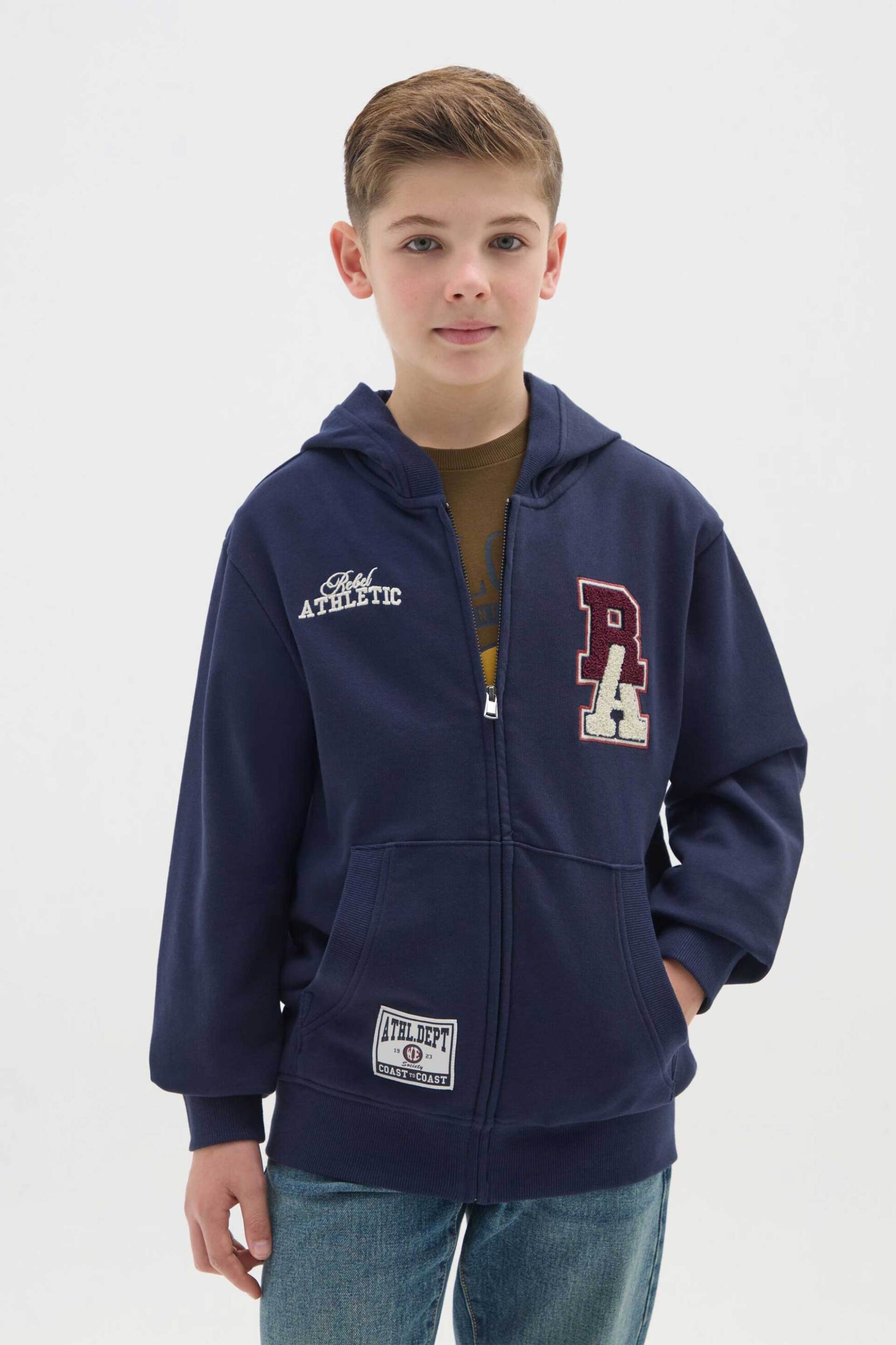 OVS παιδική ζακέτα φούτερ με κουκούλα και κεντήματα Regular Fit - 002445966 Μπλε Σκούρο