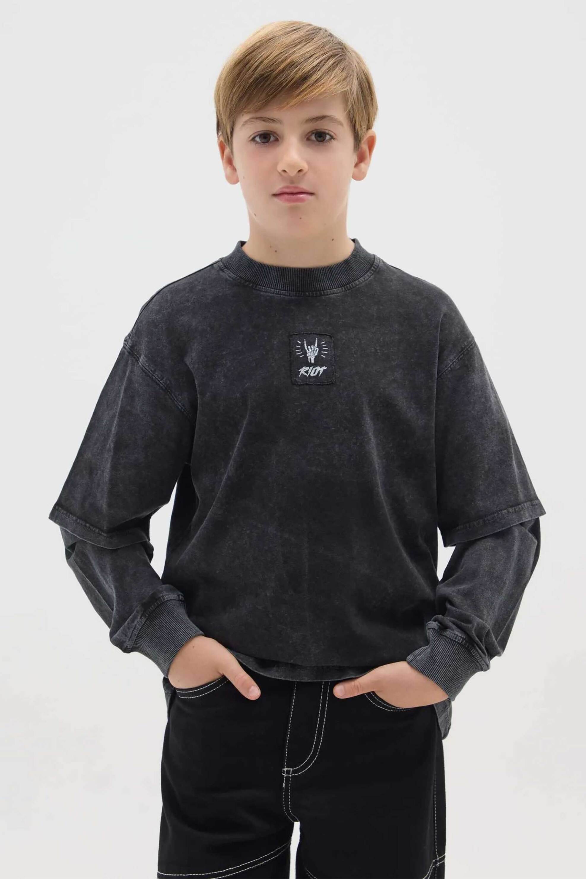 OVS παιδική μακρυμάνικη μπλούζα με patch Regular Fit - 002459293 Μαύρο