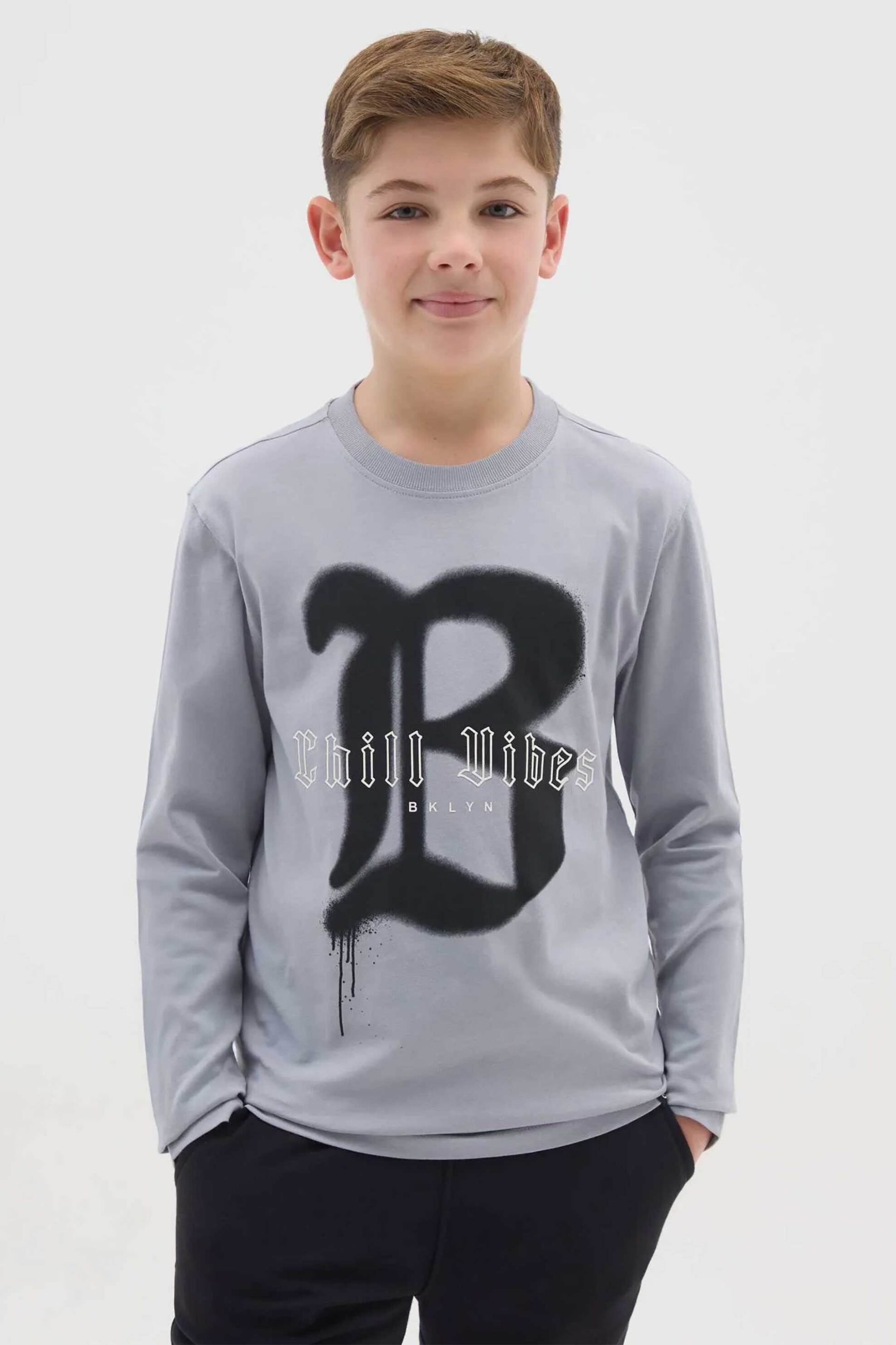 OVS παιδική μακρυμάνικη μπλούζα με print Regular Fit - 002468470 Γκρι