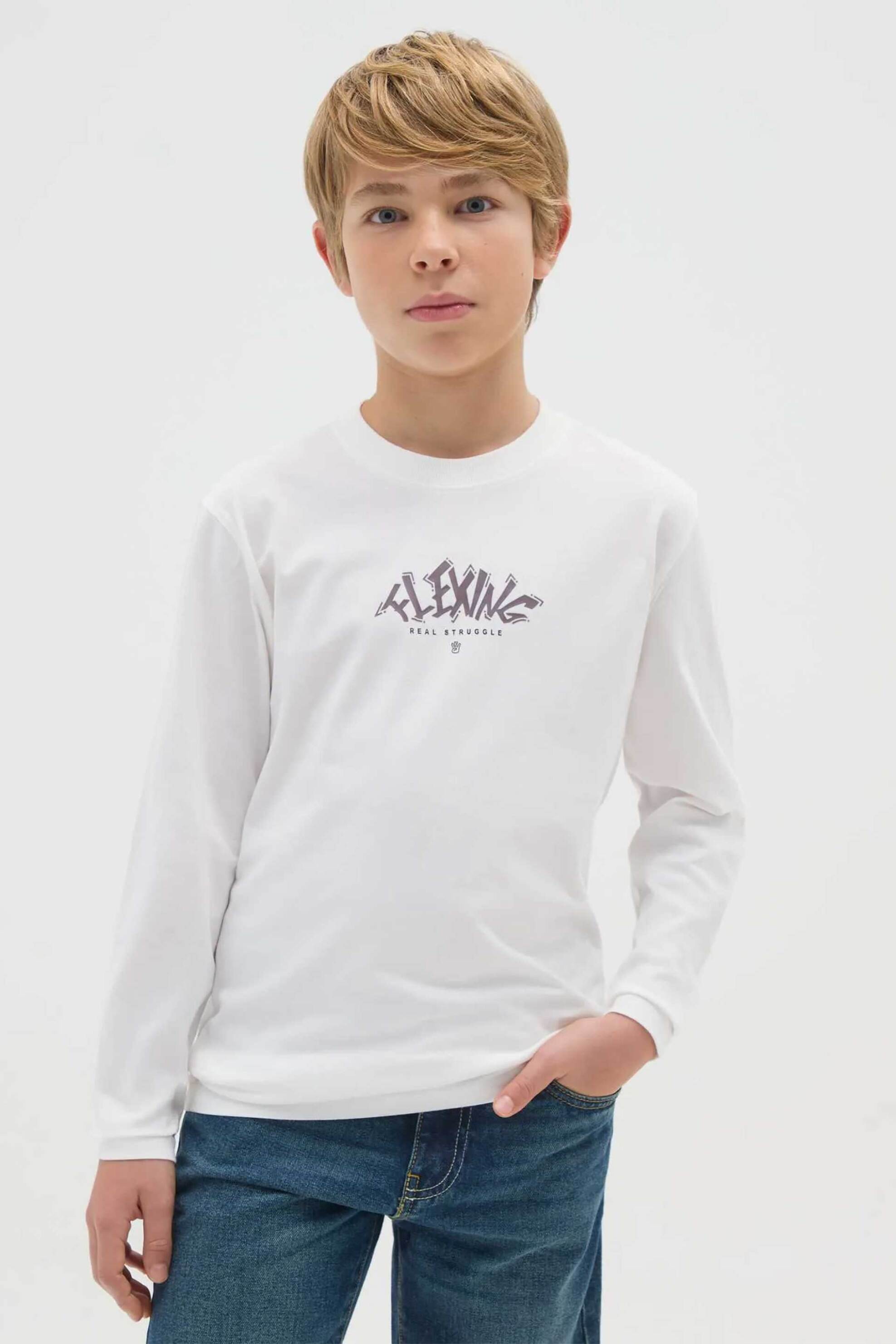 OVS παιδική μακρυμάνικη μπλούζα με print Regular Fit - 002468480 Λευκό