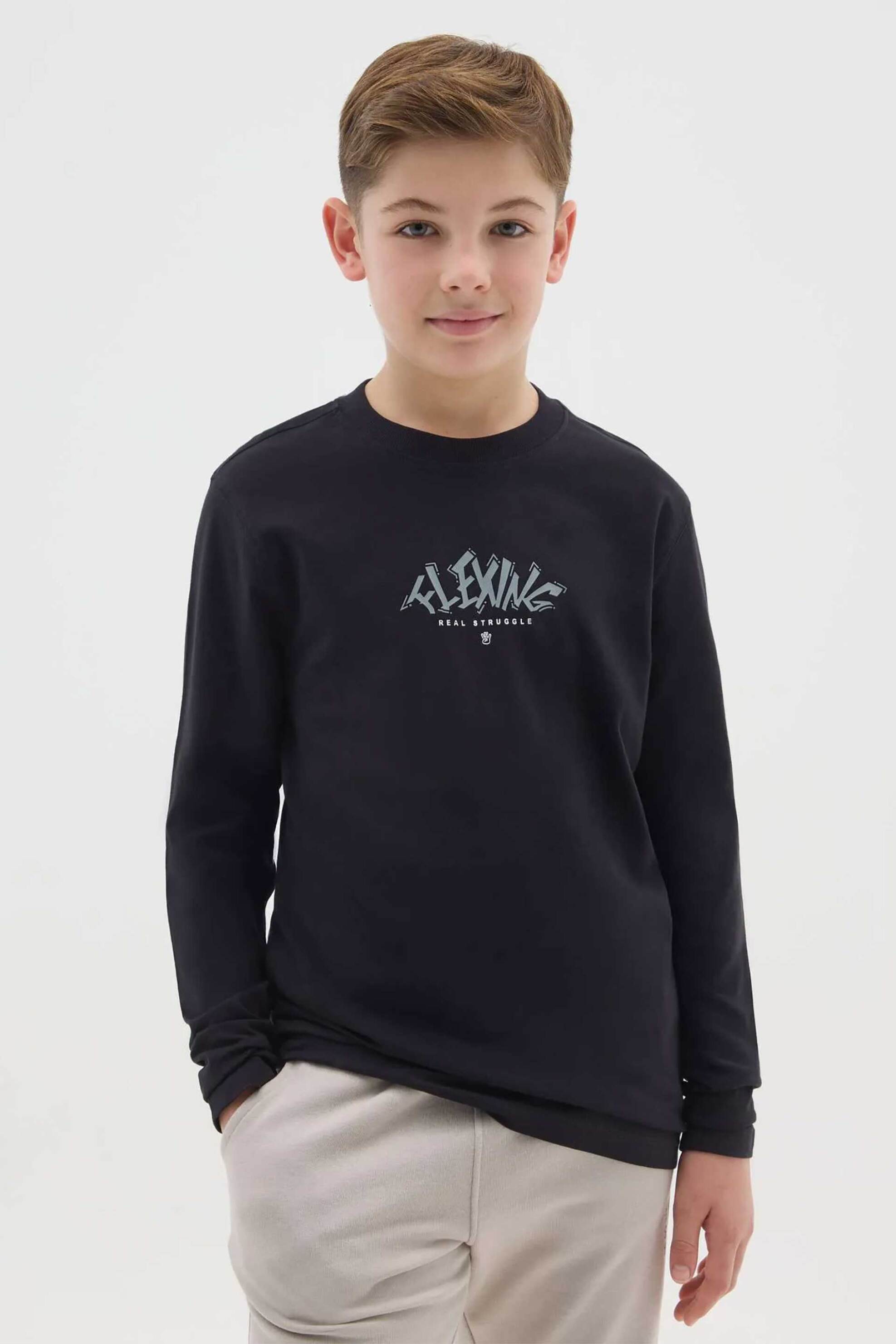 OVS παιδική μακρυμάνικη μπλούζα με print Regular Fit - 002468485 Μαύρο