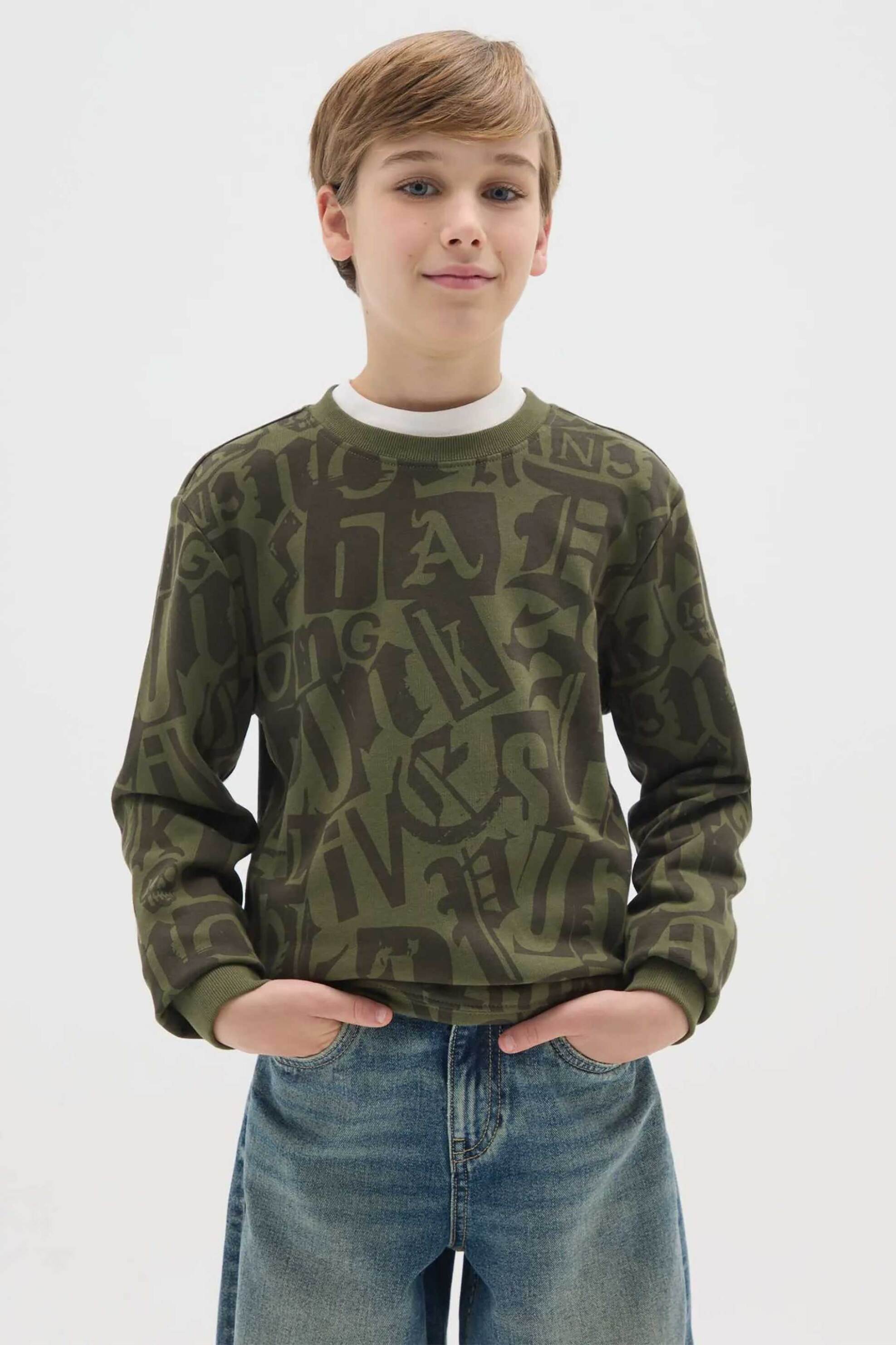 OVS παιδική μπλούζα φούτερ με all-over print - 002459228 Λαδί