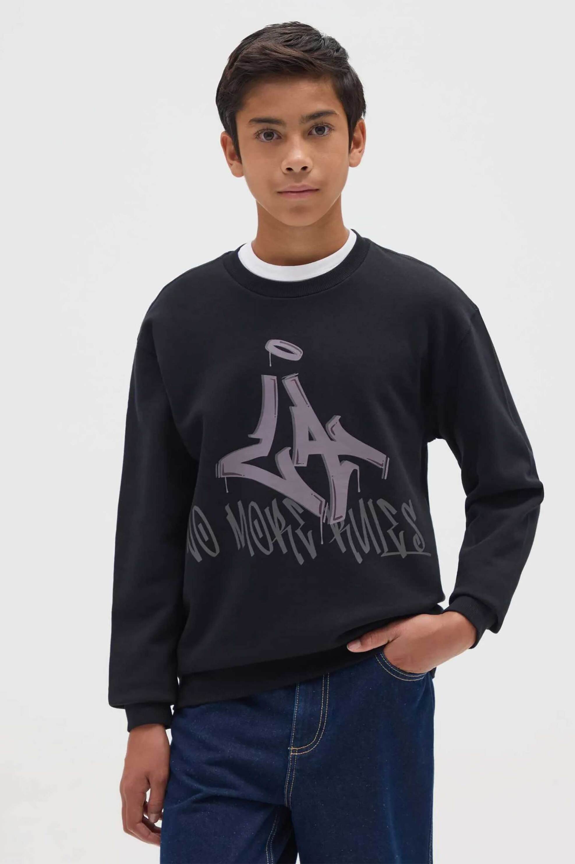 OVS παιδική μακρυμάνικη μπλούζα με print Regular Fit - 002475913 Μαύρο