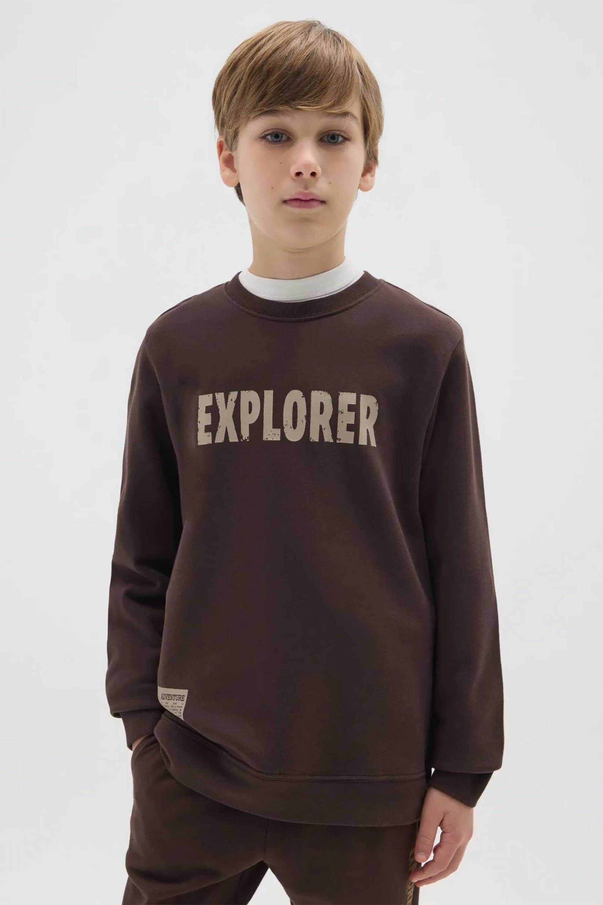 OVS παιδική μπλούζα φούτερ με print Regular Fit - 002475978 Καφέ