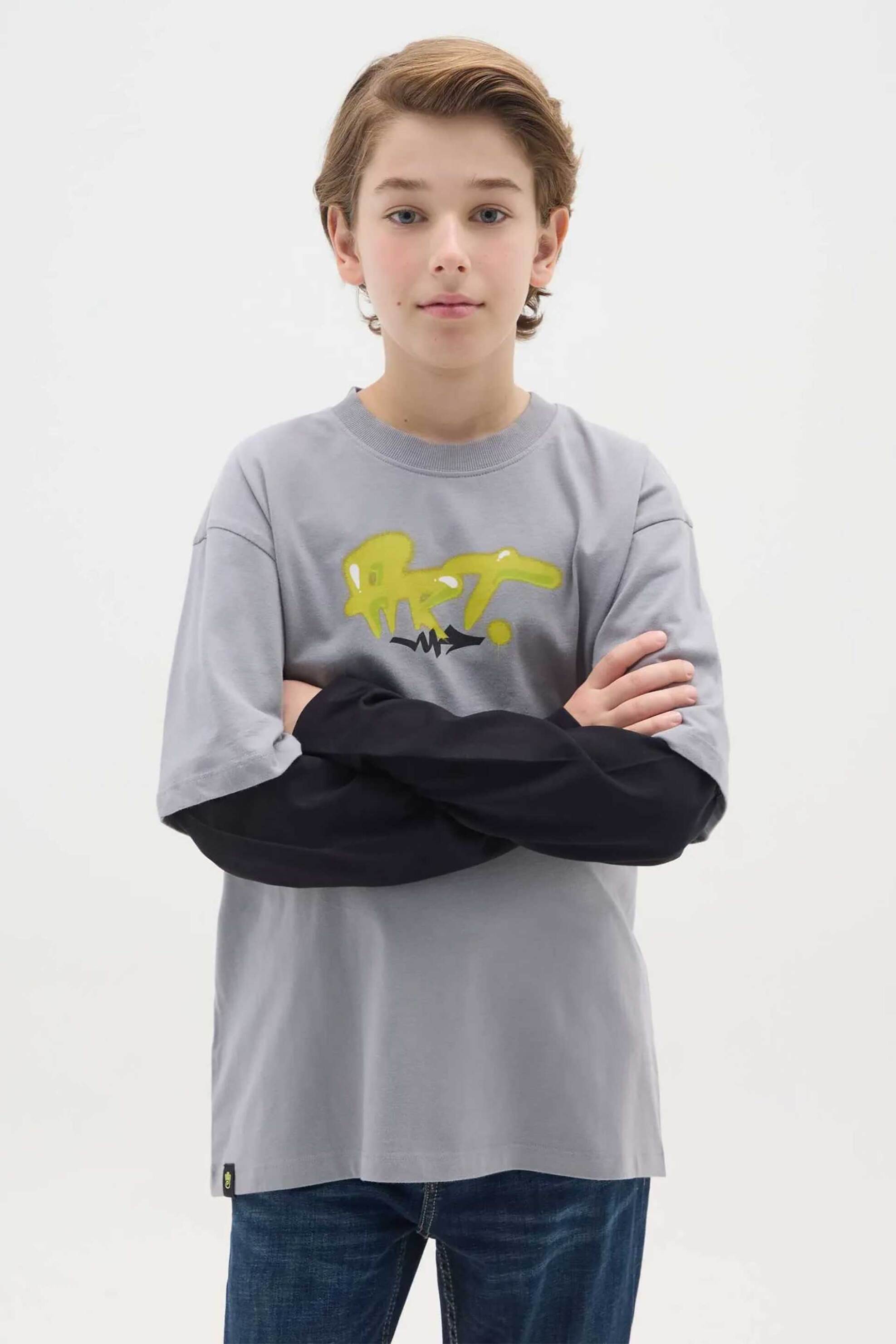 OVS παιδική μακρυμάνικη μπλούζα με print Regular Fit - 002476013 Γκρι