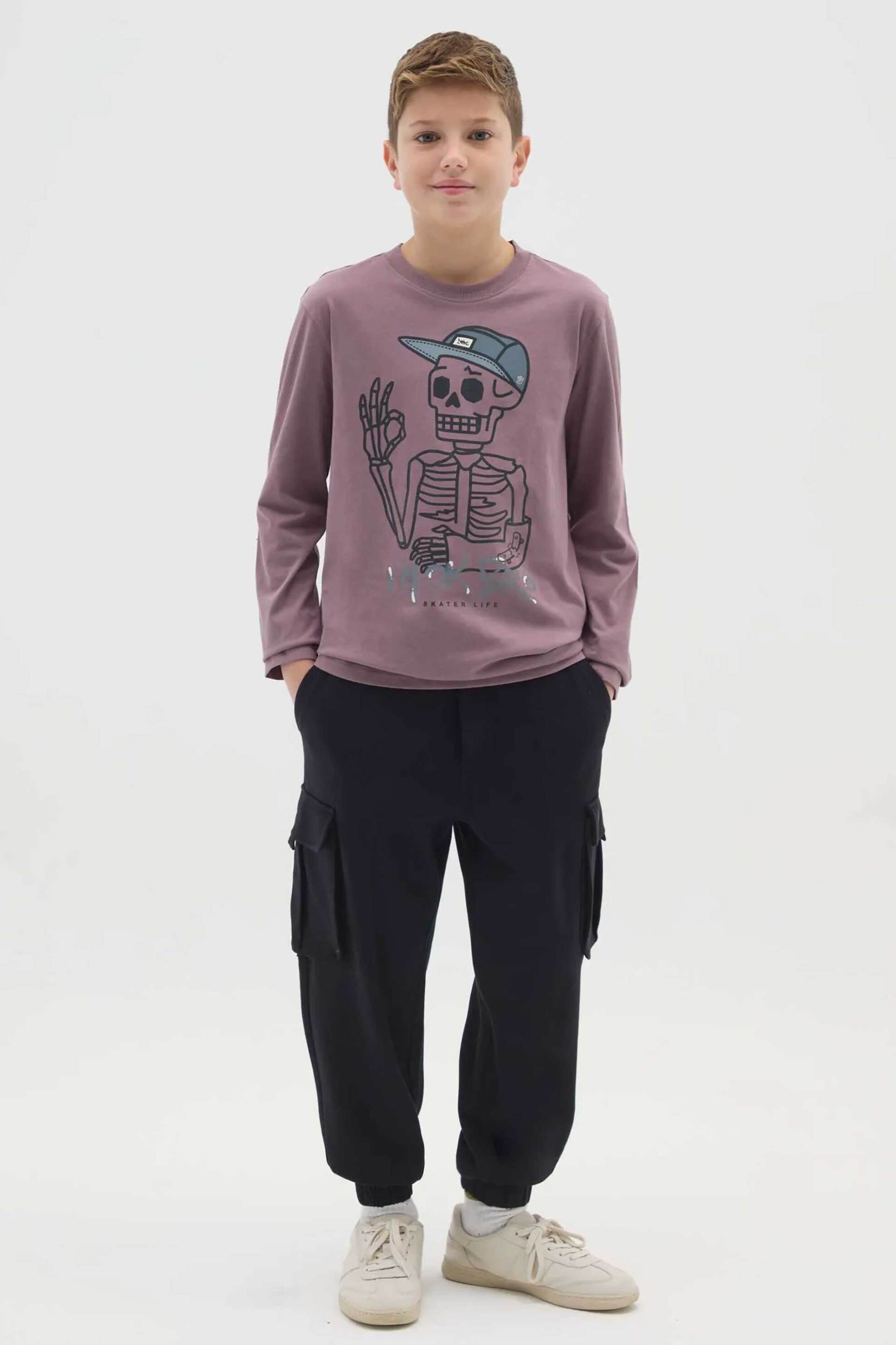 OVS παιδικό παντελόνι cargo μονόχρωμο με ελαστική μέση Regular Fit - 002459218 Μαύρο