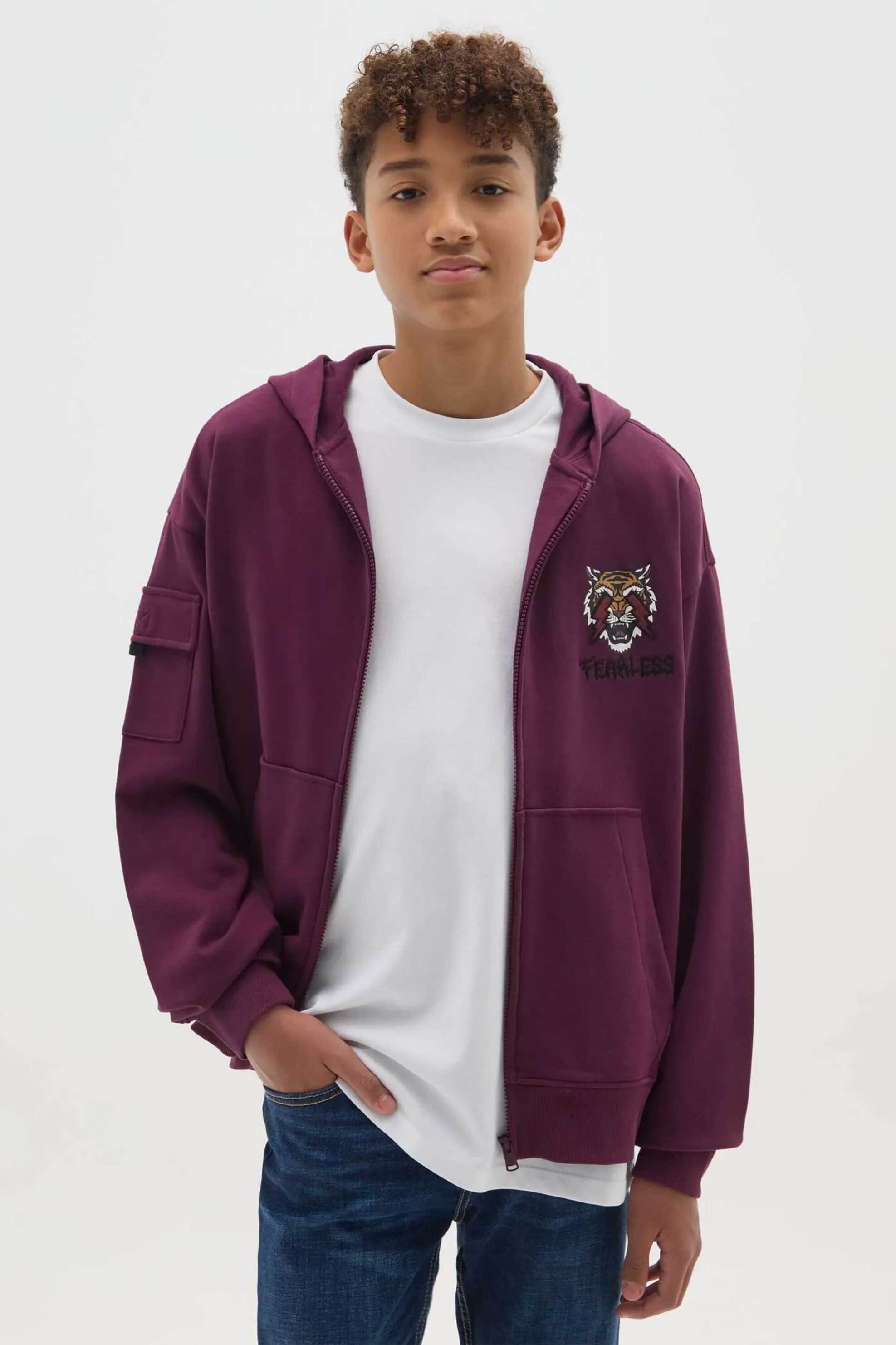 OVS παιδική ζακέτα φούτερ με κουκούλα και print Regular Fit - 002459373 Μοβ