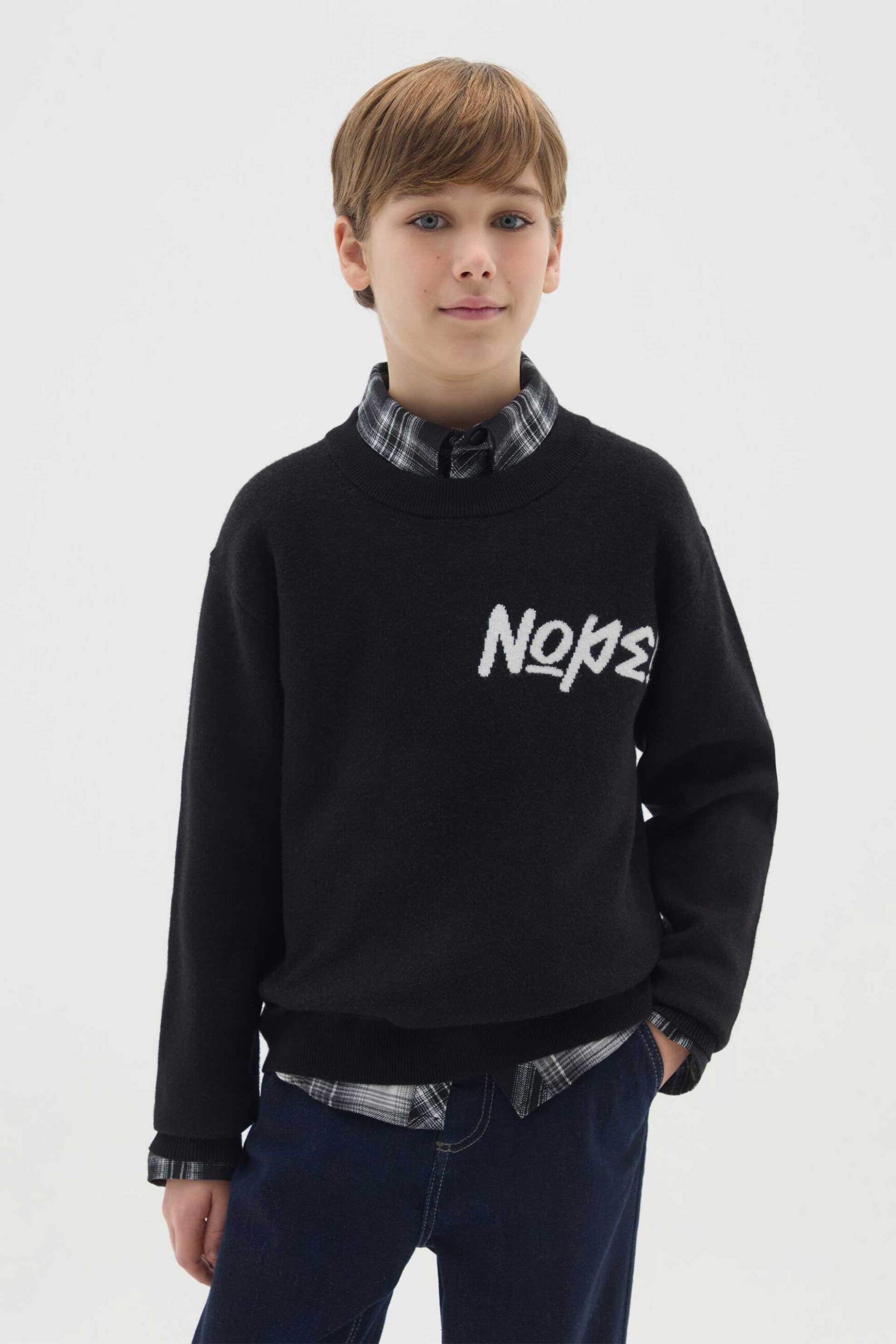 OVS παιδική πλεκτή μπλούζα με lettering print Regular Fit - 002475968 Μαύρο