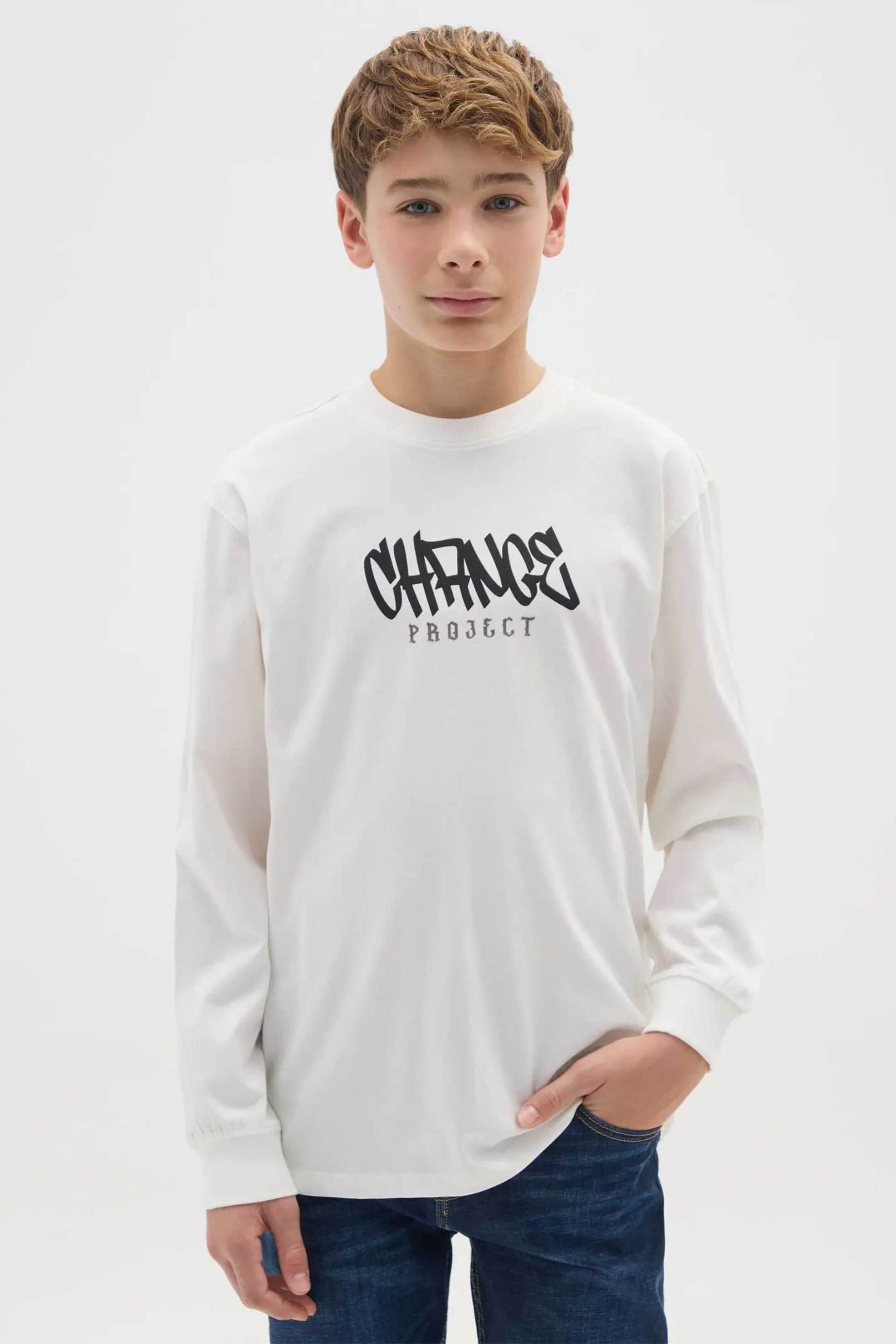 OVS παιδική μακρυμάνικη μπλούζα με print Regular Fit - 002476058 Λευκό