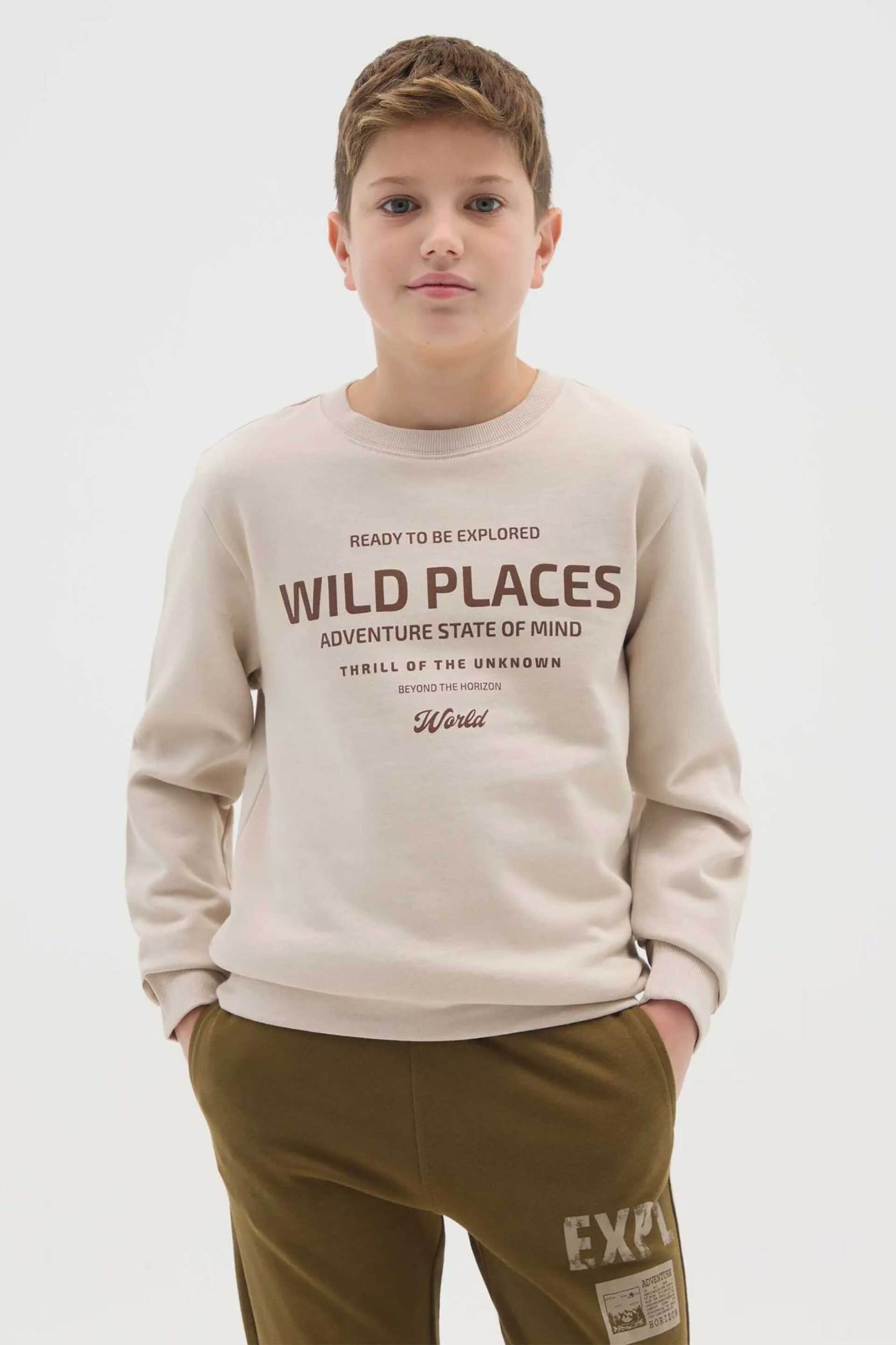 OVS παιδική μπλούζα φούτερ με lettering print Regular Fit - 002475948 Κρέμ