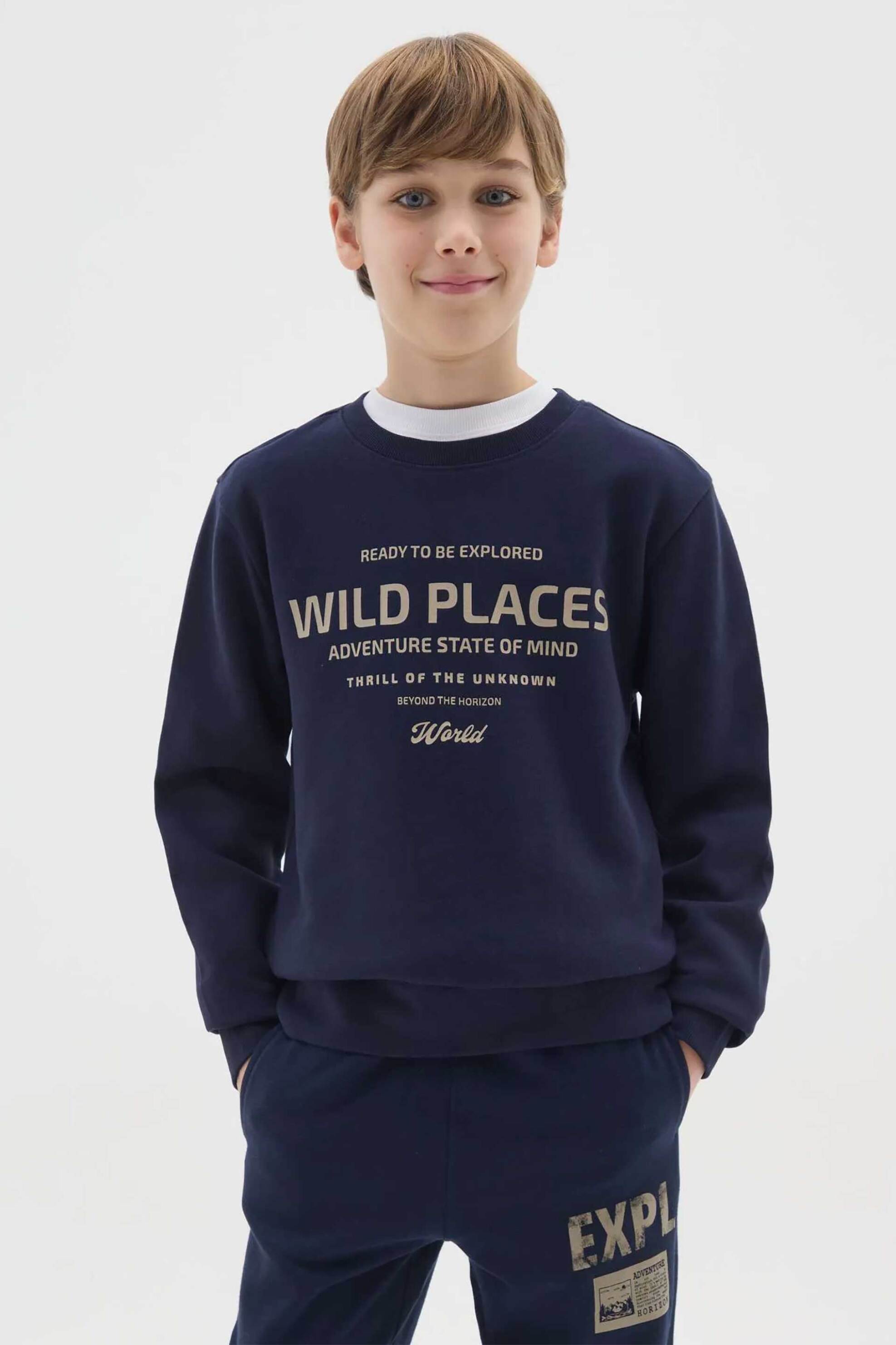 OVS παιδική μπλούζα φούτερ με lettering print Regular Fit - 002475953 Μπλε Σκούρο