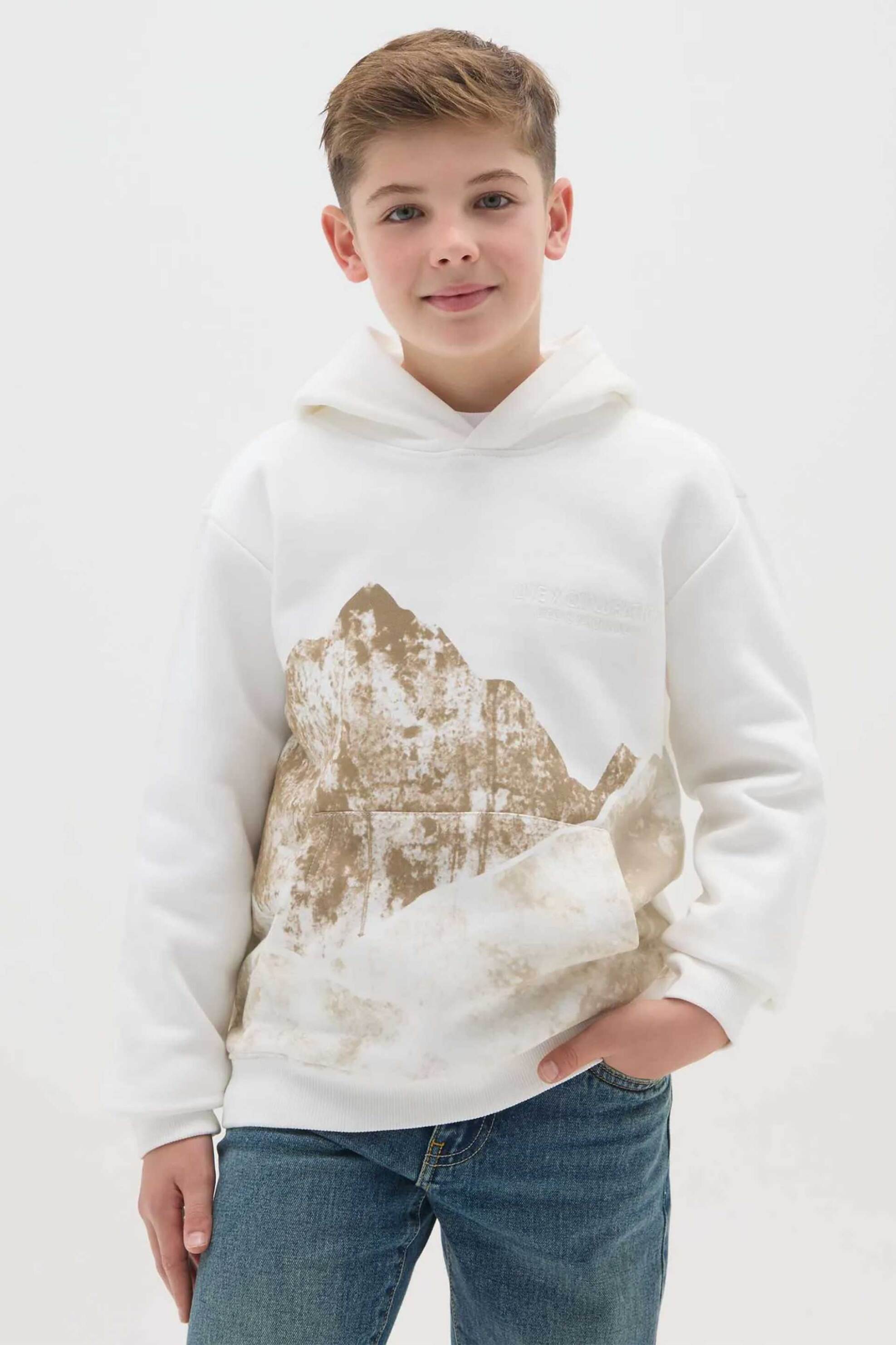 OVS παιδική μπλούζα φούτερ με κουκούλα Relaxed Fit - 002475963 Λευκό