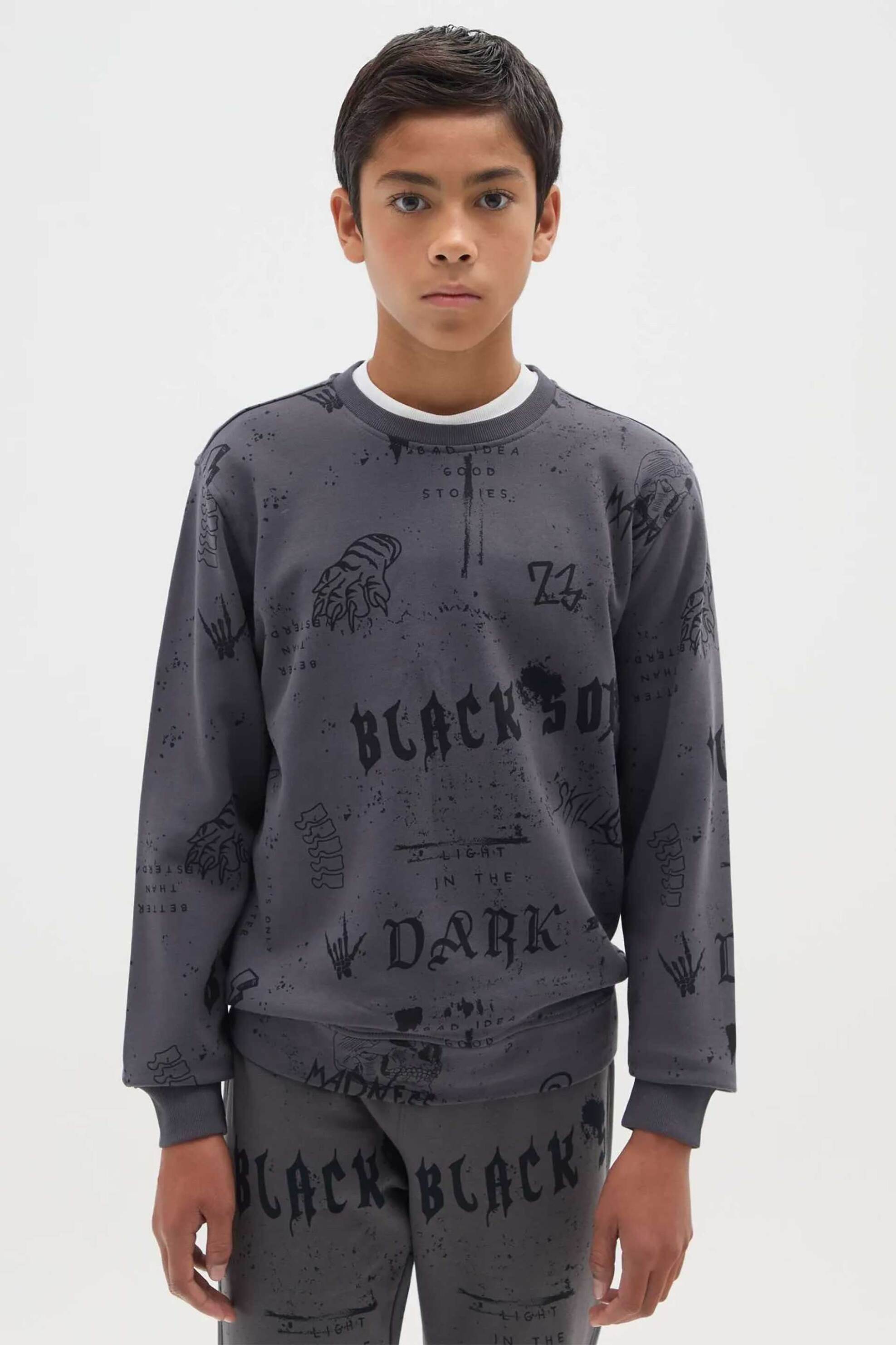 OVS παιδική μπλούζα φούτερ με all-over print Regular Fit - 002485271 Ανθρακί