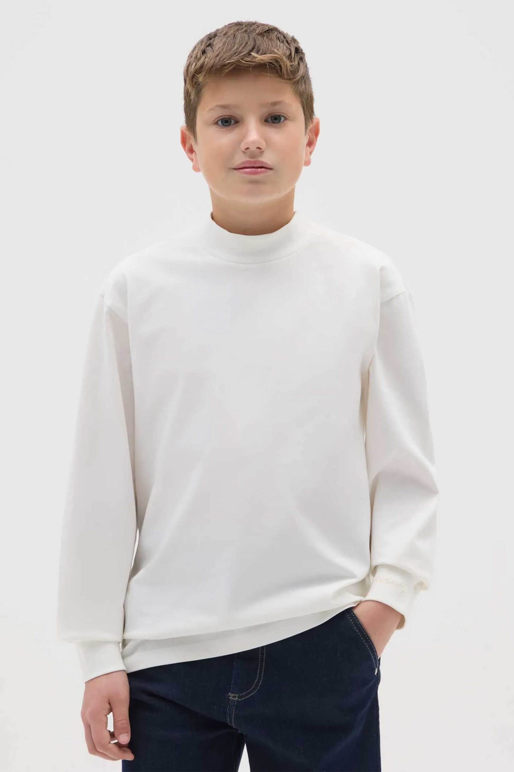 OVS παιδική μακρυμάνικη μπλούζα μονόχρωμη με ψηλό λαιμό Regular Fit - 002490512 Λευκό