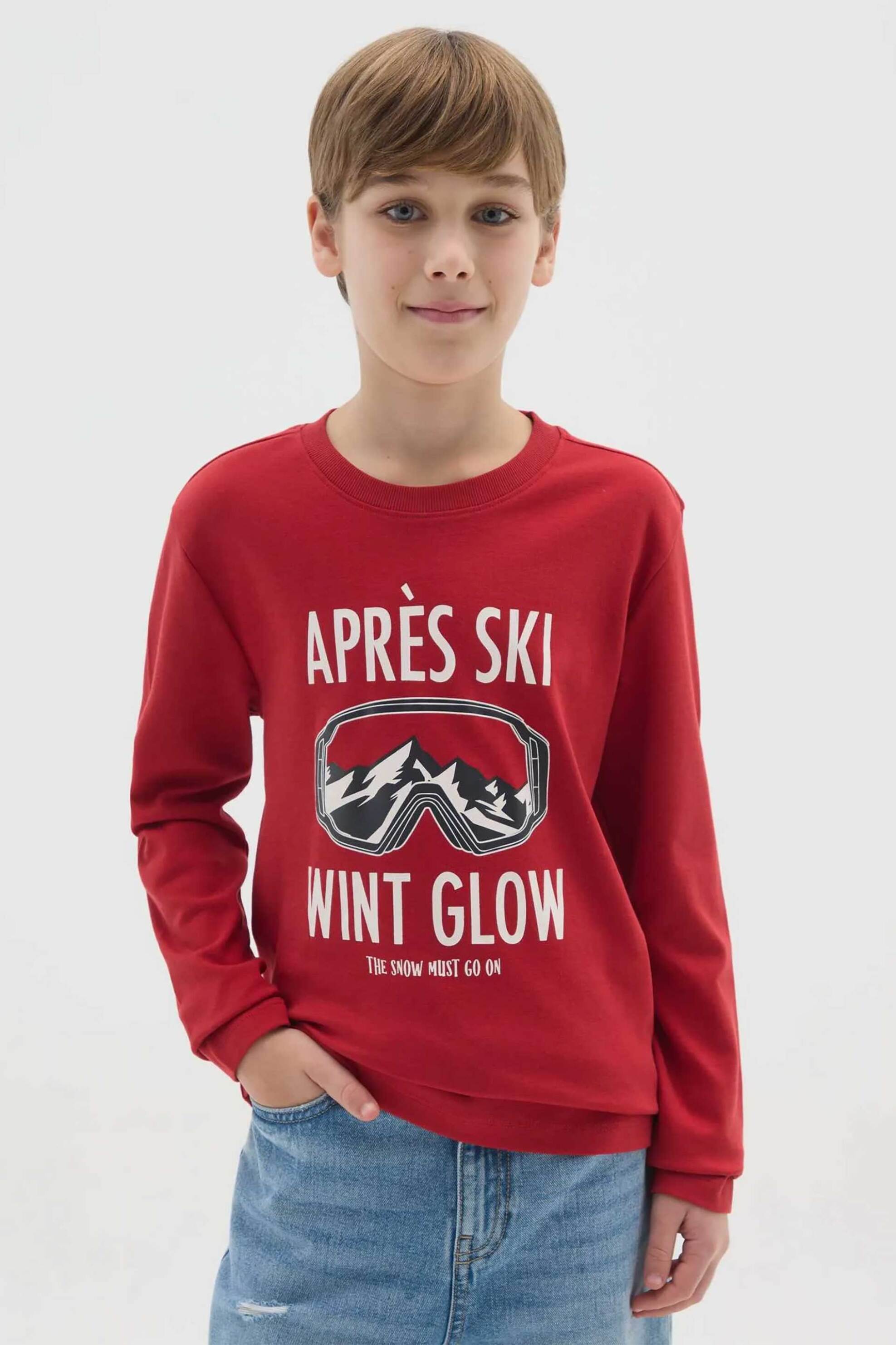 OVS παιδική μακρυμάνικη μπλούζα μονόχρωμη με print Regular Fit - 002497715 Κόκκινο