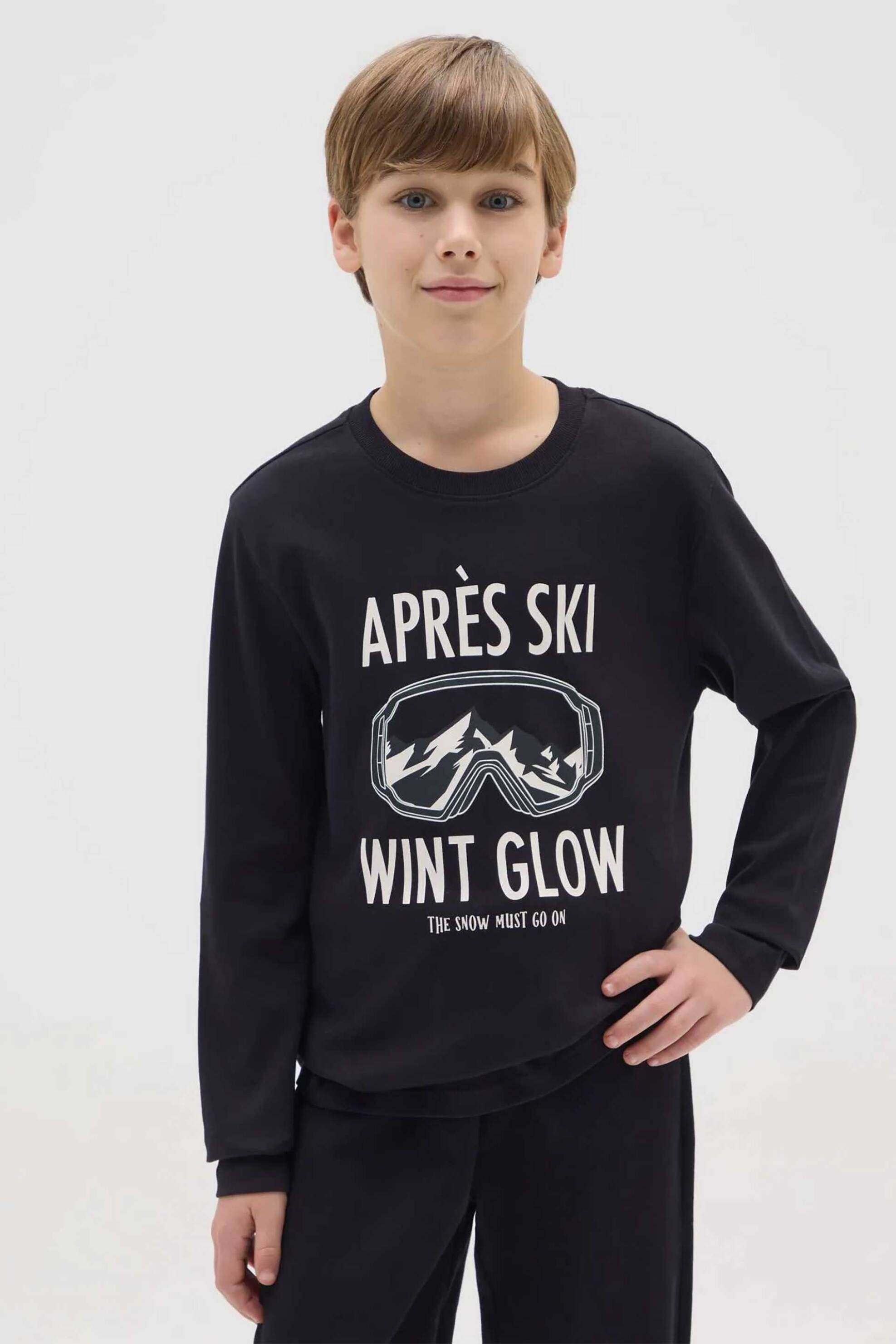 OVS παιδική μακρυμάνικη μπλούζα μονόχρωμη με print Regular Fit - 002497720 Μαύρο