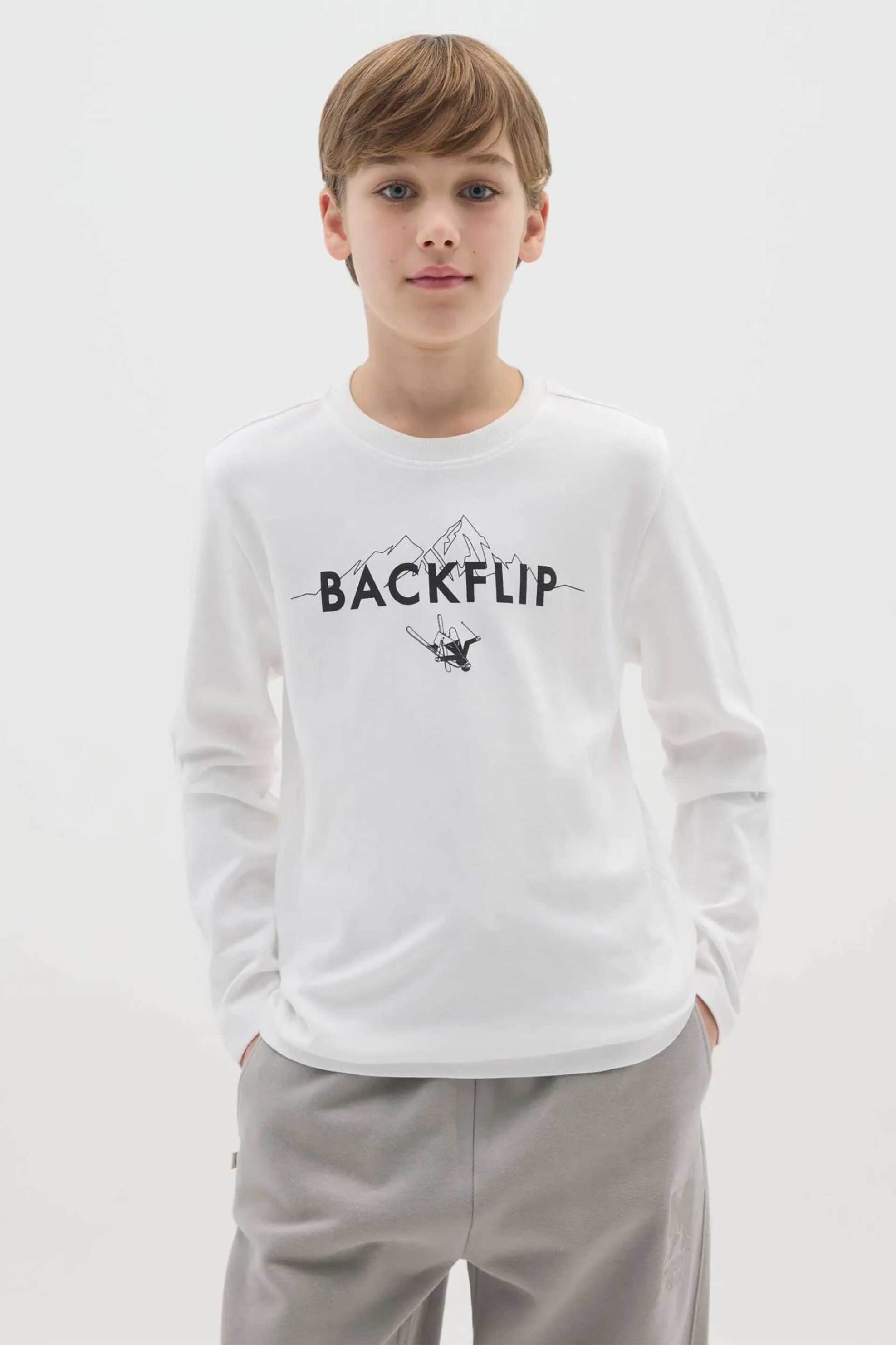 OVS παιδική μακρυμάνικη μπλούζα μονόχρωμη με print Regular Fit - 002497700 Λευκό