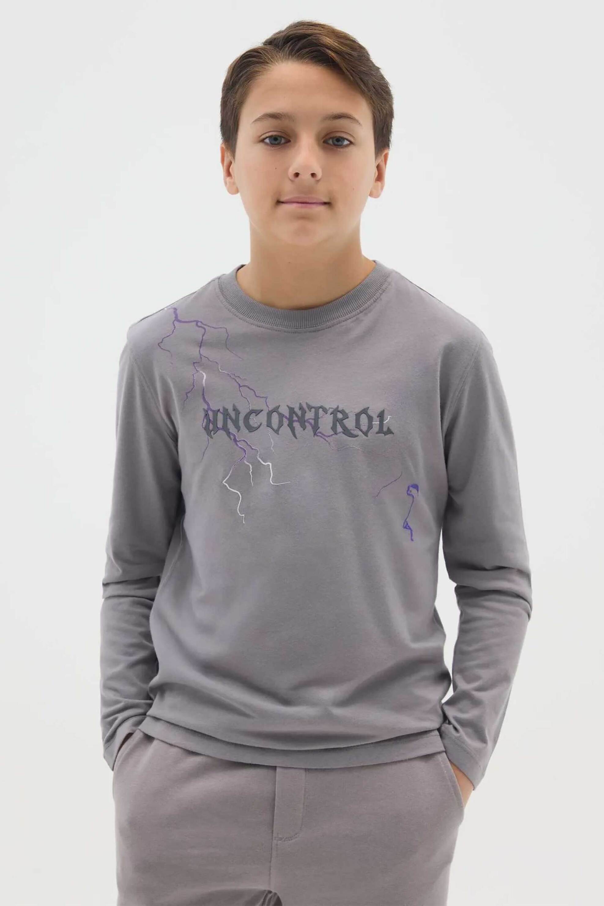 OVS παιδική μακρυμάνικη μπλούζα μονόχρωμη με print Regular Fit - 002485291 Γκρι