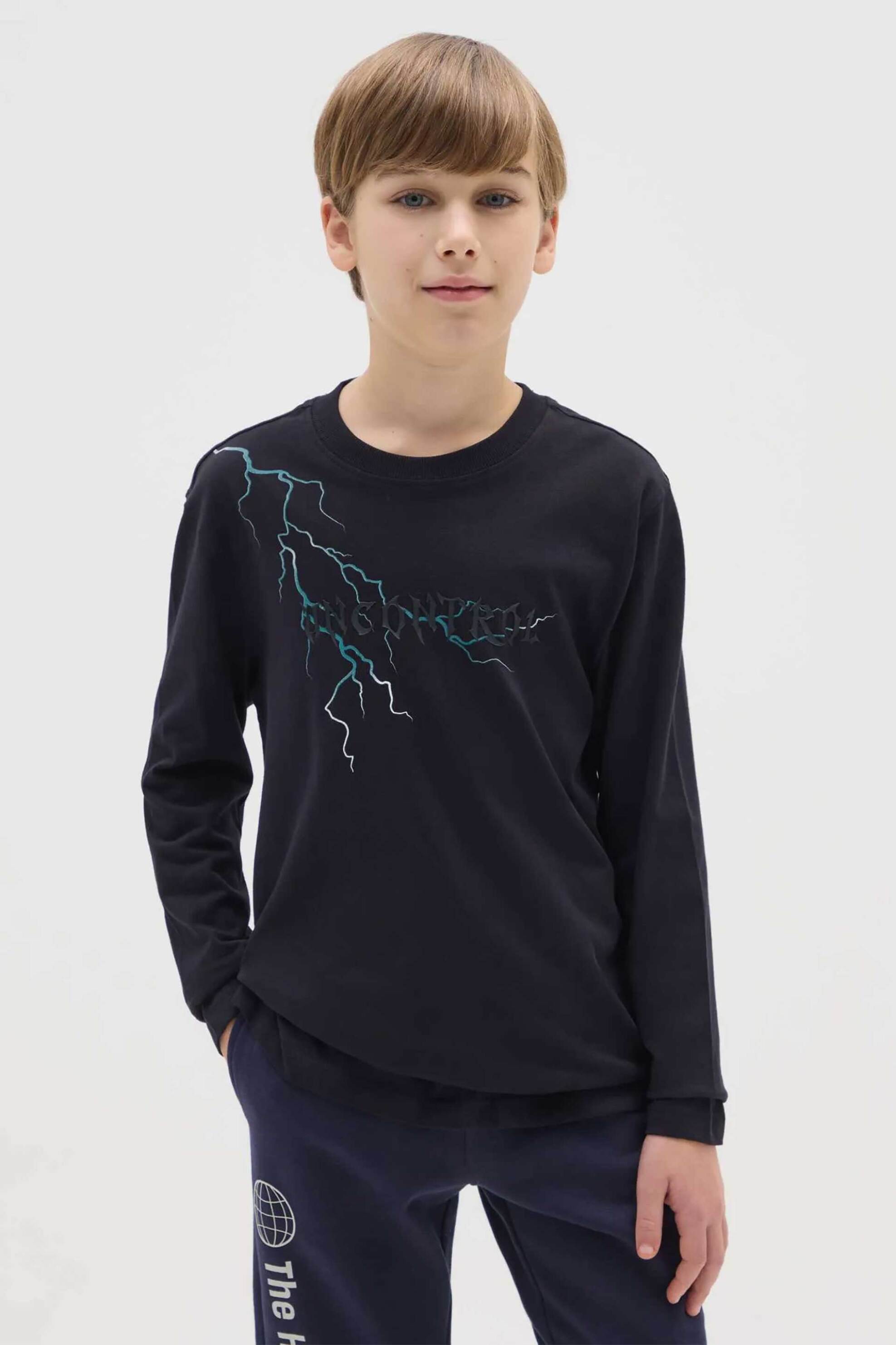 OVS παιδική μακρυμάνικη μπλούζα μονόχρωμη με print Regular Fit - 002485296 Μαύρο