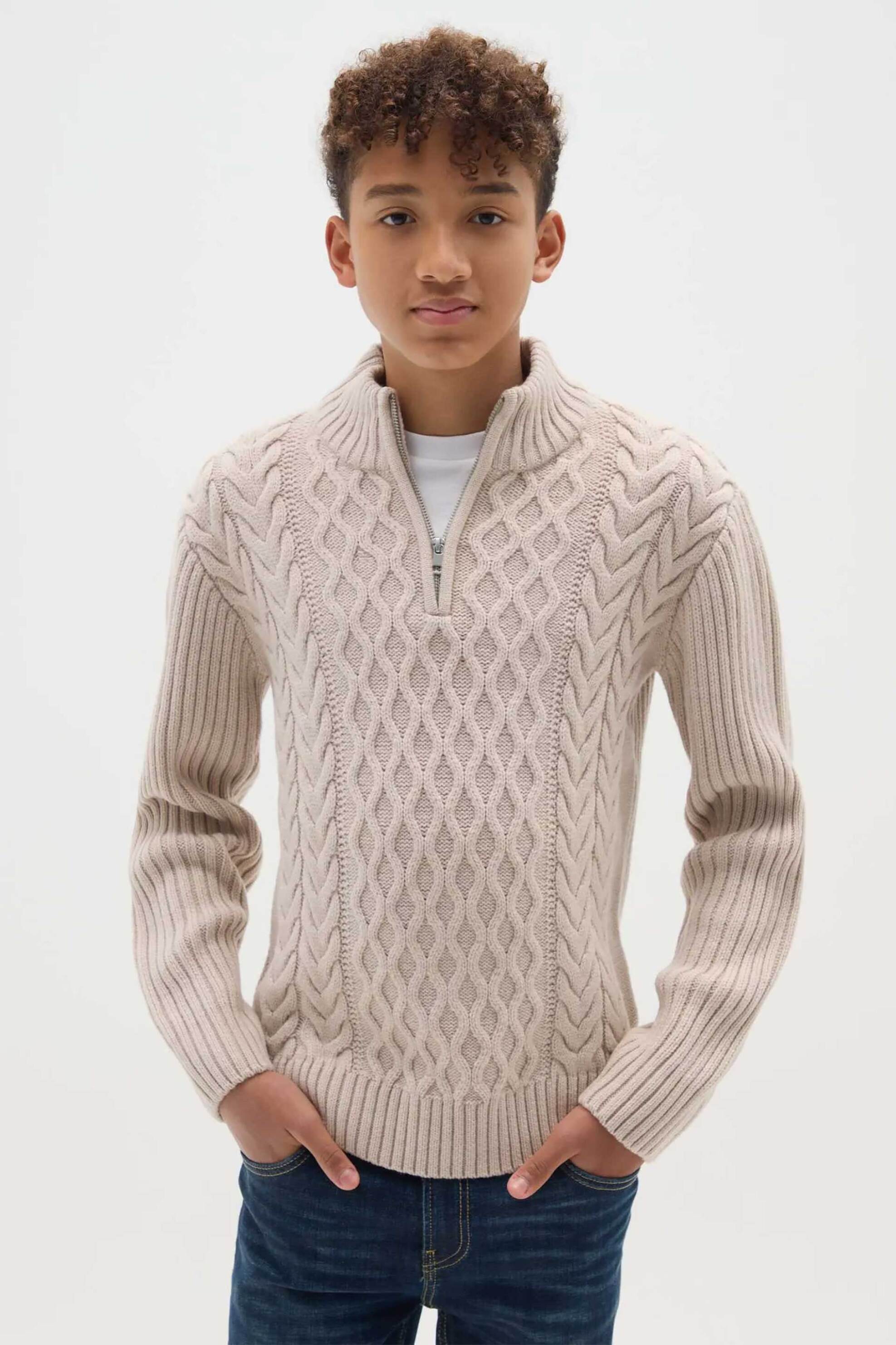 OVS παιδική πλεκτή μπλούζα με σχέδιο στην πλέξη και φερμουάρ 1/2 Regular Fit - 002490482 Μπεζ