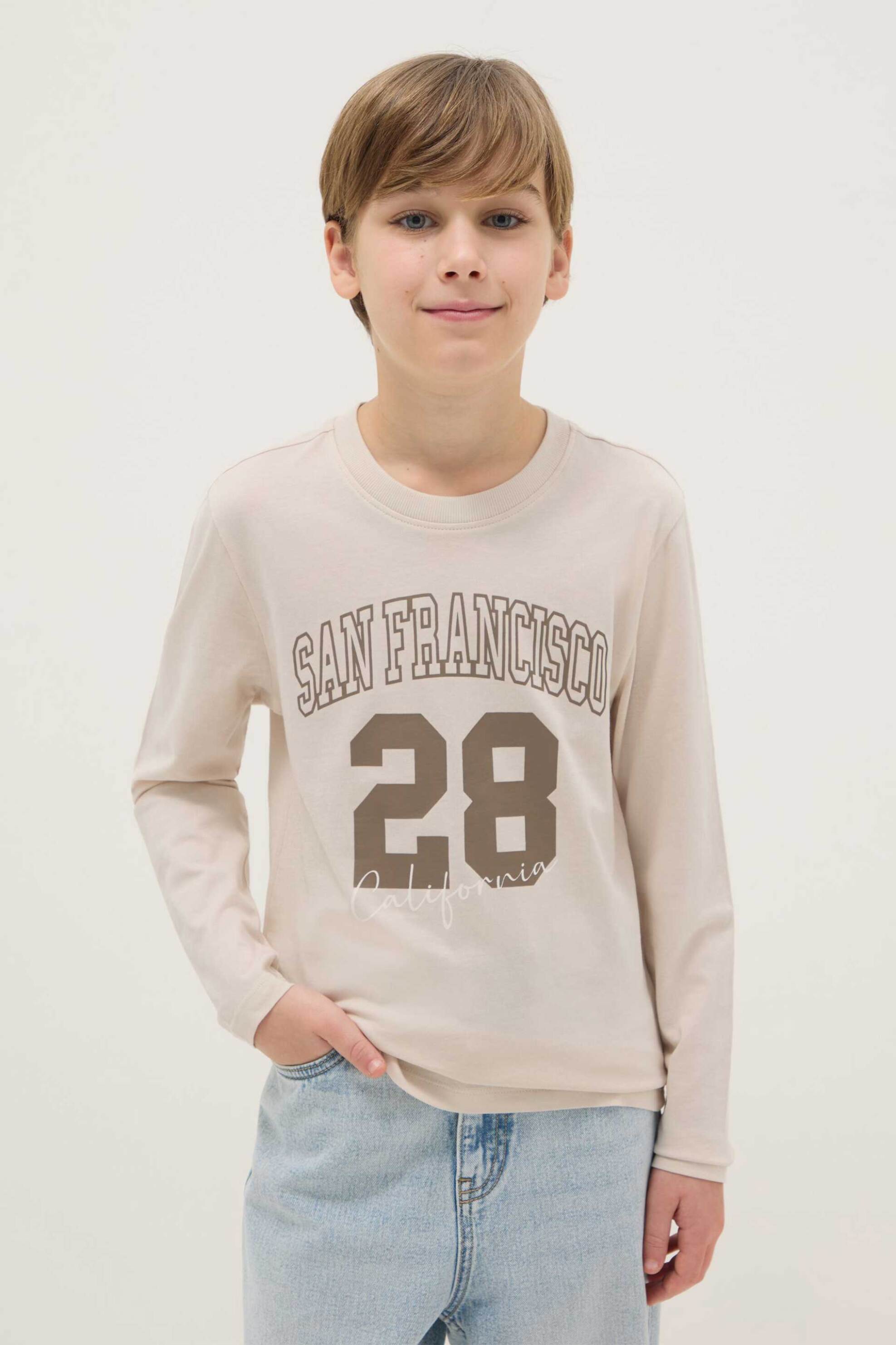 OVS παιδική μακρυμάνικη μπλούζα μονόχρωμη με print Regular Fit - 002515319 Μπεζ