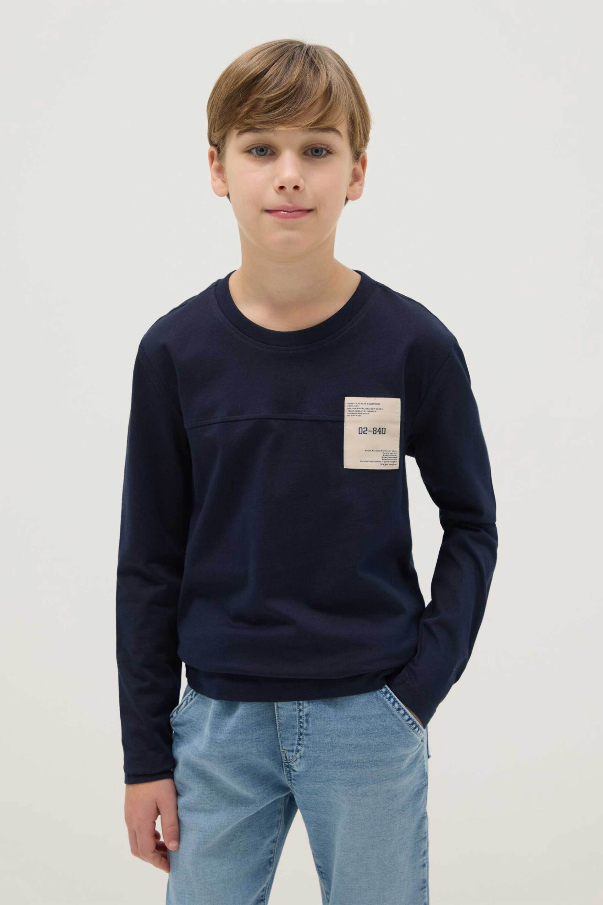 OVS παιδική μακρυμάνικη μπλούζα μονόχρωμη με print Regular Fit - 002515329 Σκούρο Μπλε