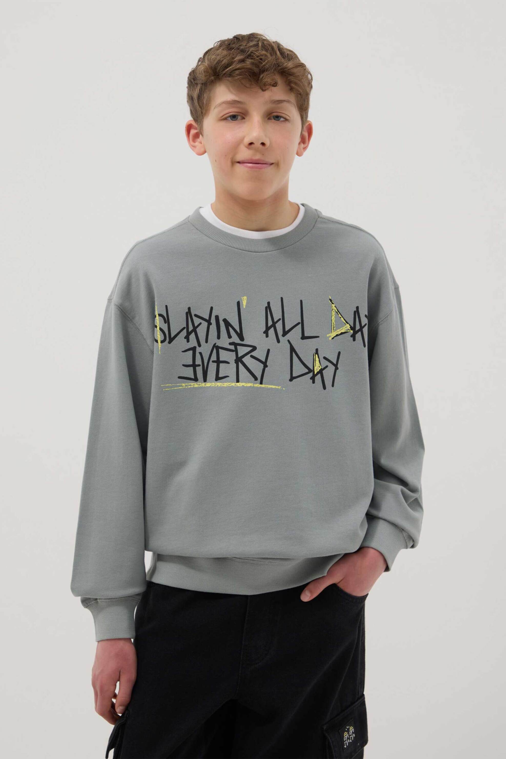 OVS παιδική μπλούζα φούτερ με lettering print Regular Fit - 002556347 Χακί