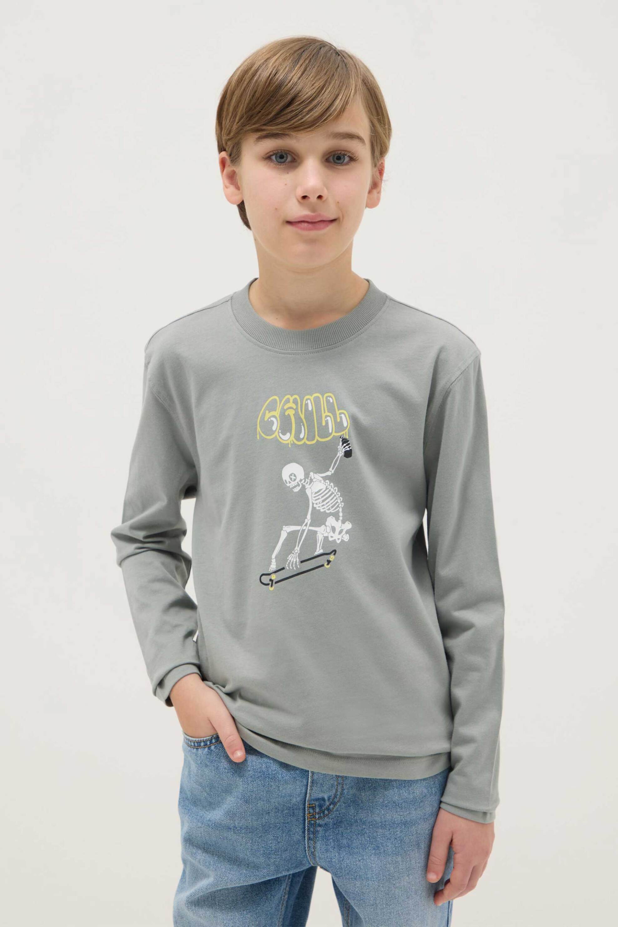 OVS παιδική μακρυμάνικη μπλούζα με print Regular Fit - 002556372 Γκρι