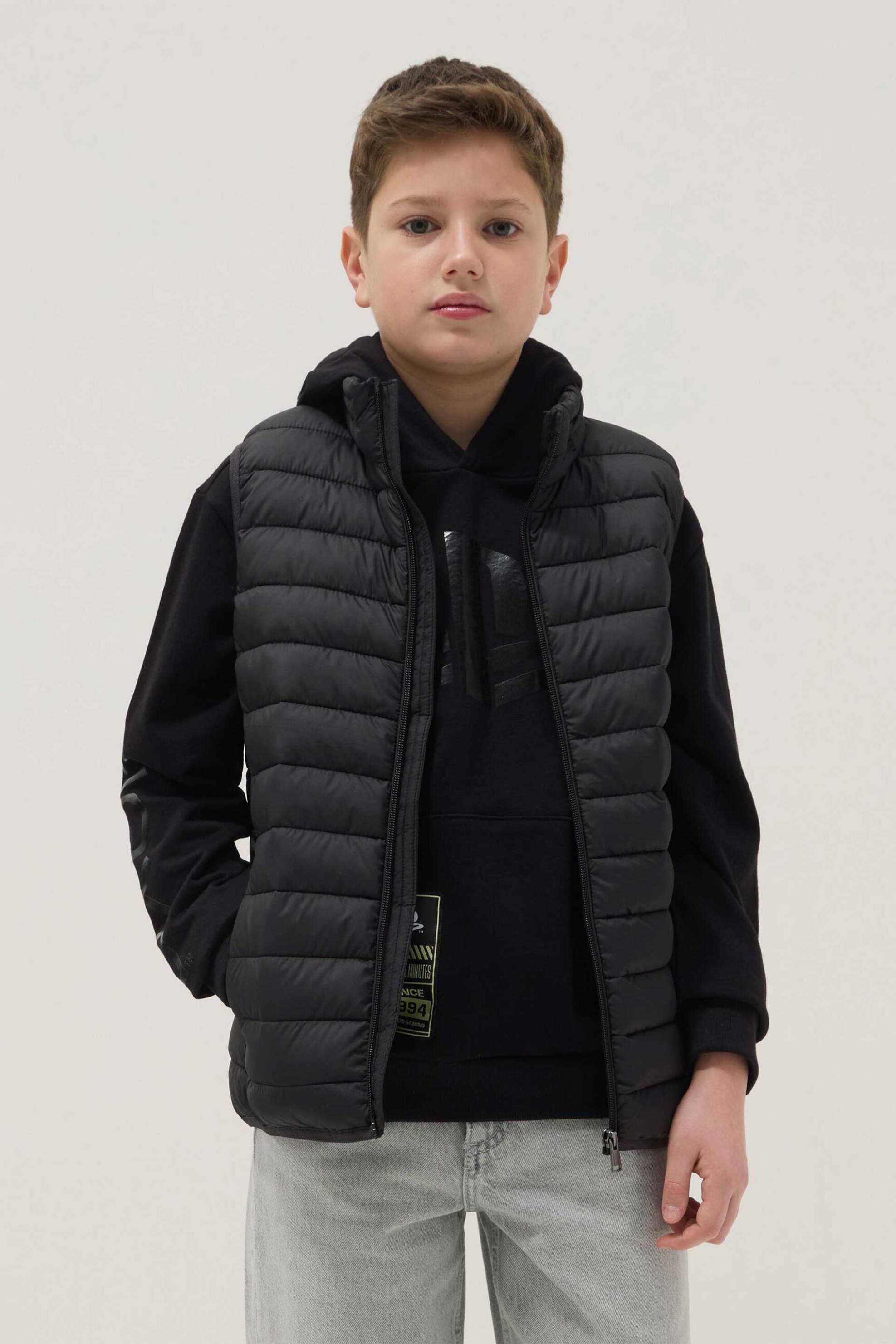 OVS παιδικό γιλέκο μπουφάν με καπιτονέ σχέδιο Regular Fit - 002513503 Μαύρο