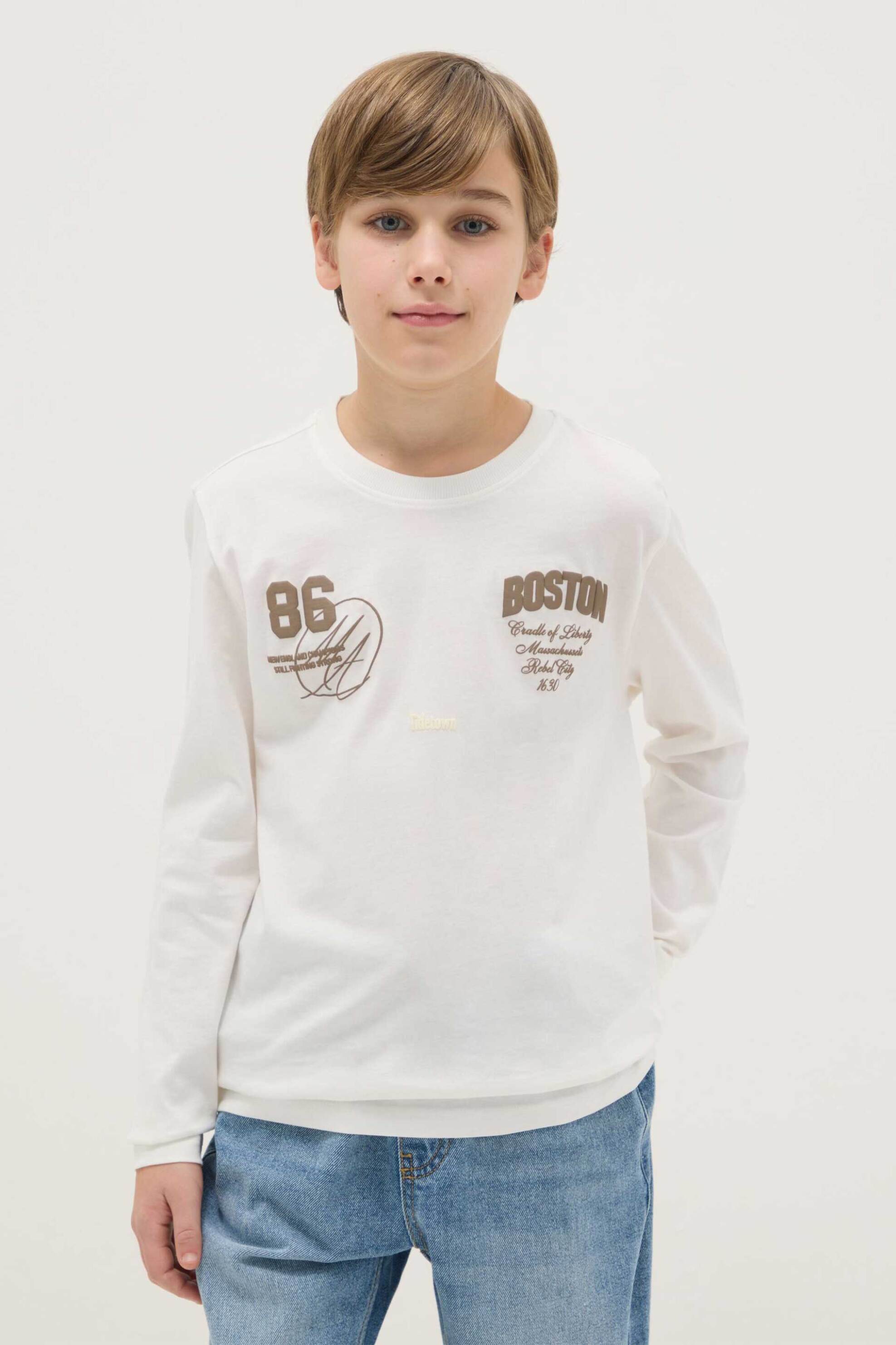 OVS παιδική μακρυμάνικη μπλούζα μονόχρωμη με print Regular Fit - 002515309 Λευκό