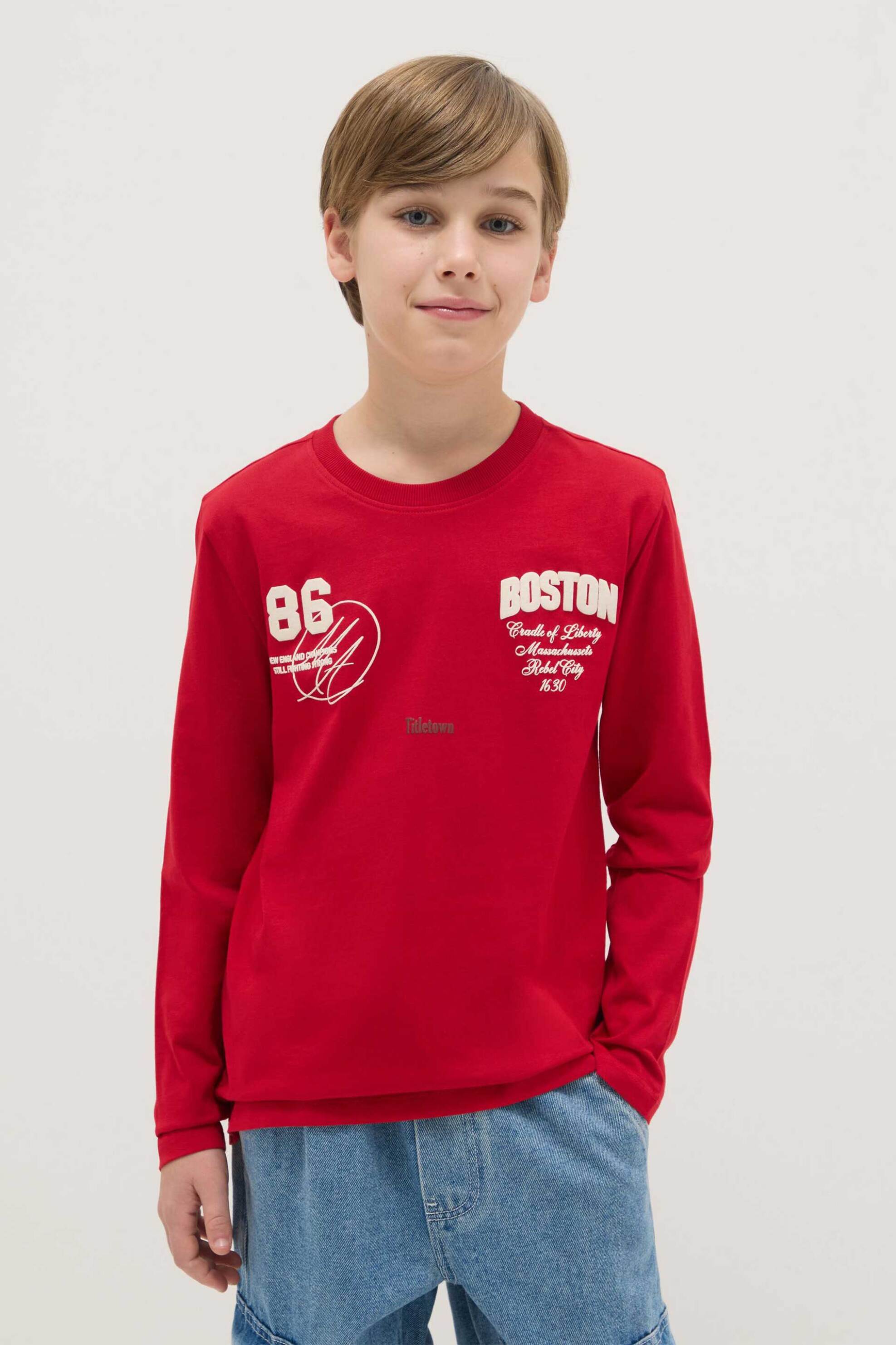 OVS παιδική μακρυμάνικη μπλούζα μονόχρωμη με print Regular Fit - 002515314 Κόκκινο