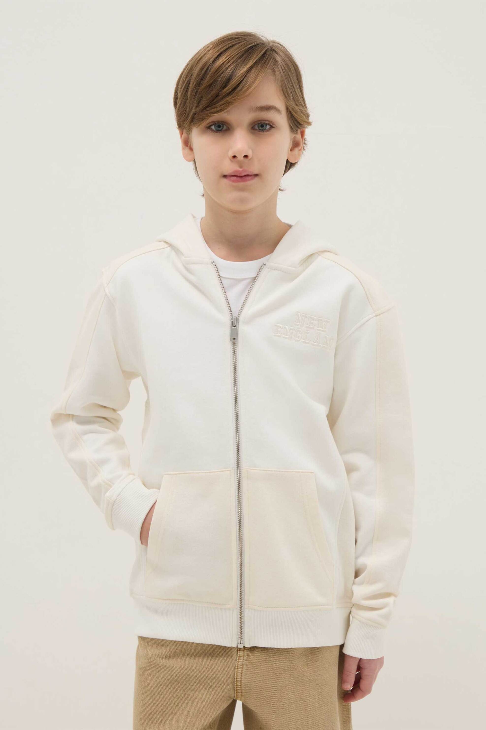 OVS παιδική ζακέτα φούτερ με κουκούλα Regular Fit - 002552300 Λευκό