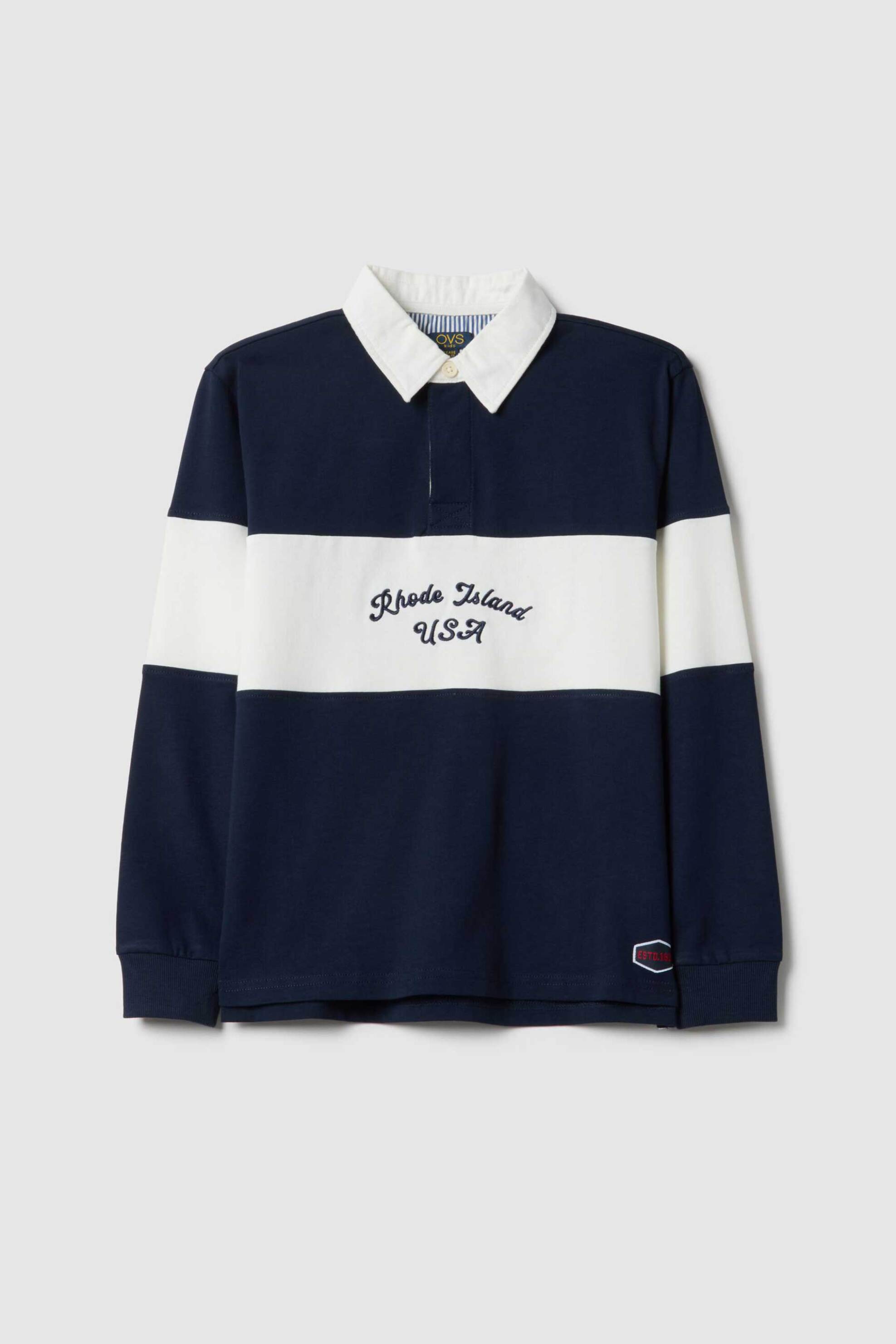 Ovs Παιδική Μπλούζα Πόλο με Ριγέ Σχέδιο Και Lettering Regular Fit - 002552310 Σκούρο Μπλε