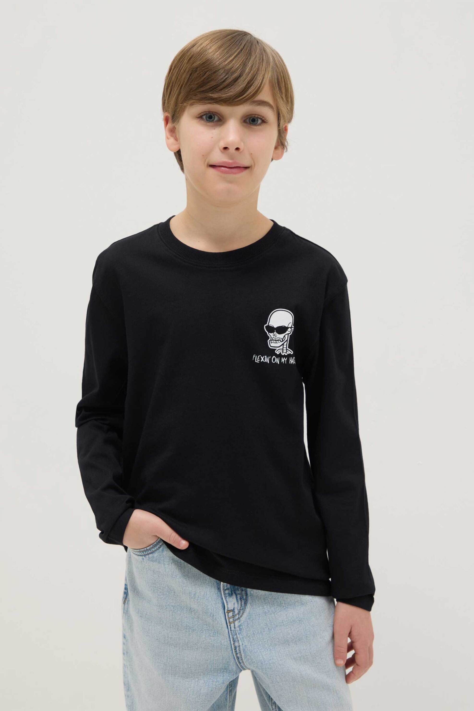 OVS παιδική μακρυμάνικη μπλούζα με print Regular Fit - 002556382 Μαύρο