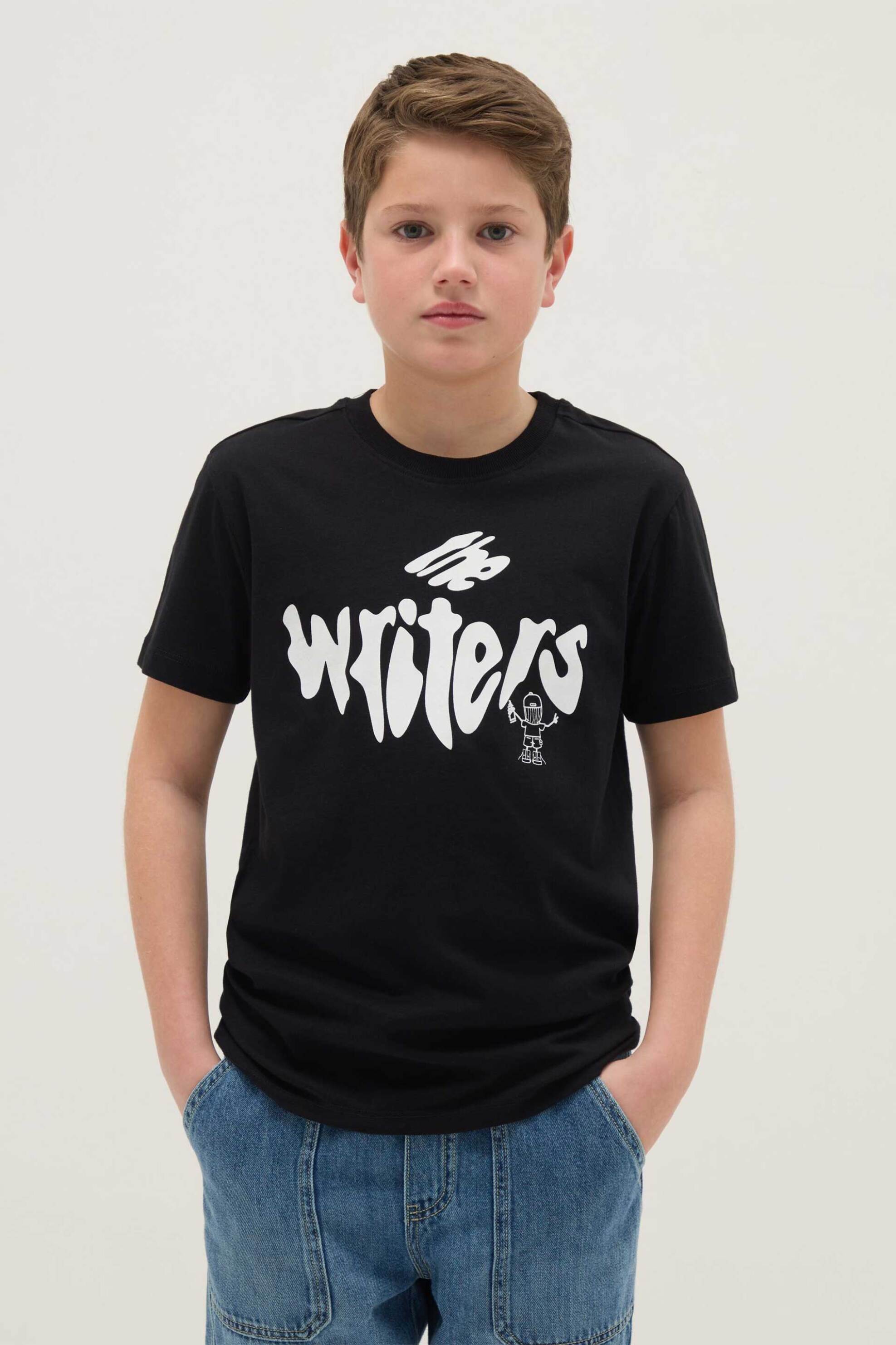 OVS παιδικό T-shirt με lettering print Regular Fit - 002574090 Μαύρο