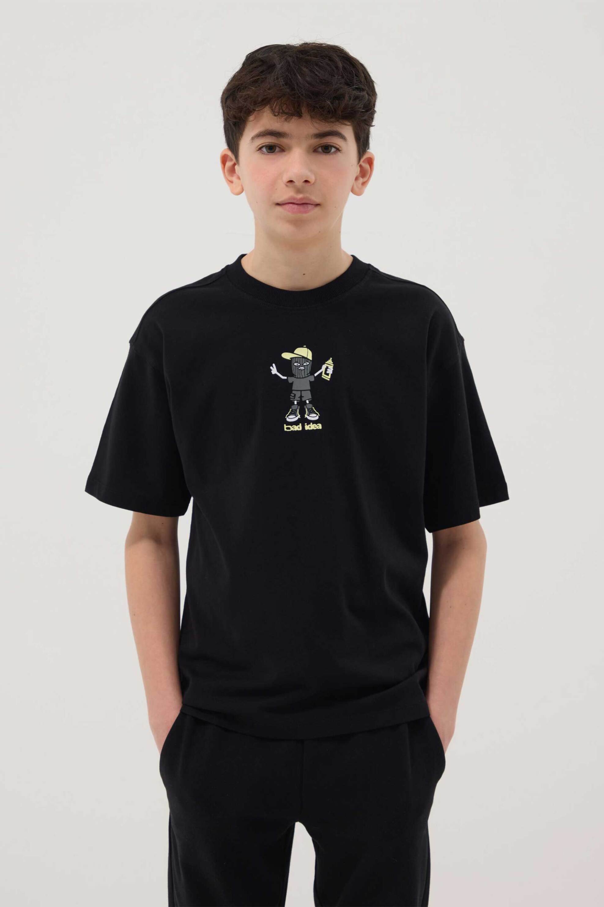 OVS παιδικό T-shirt με print Oversized Fit - 002574110 Μαύρο