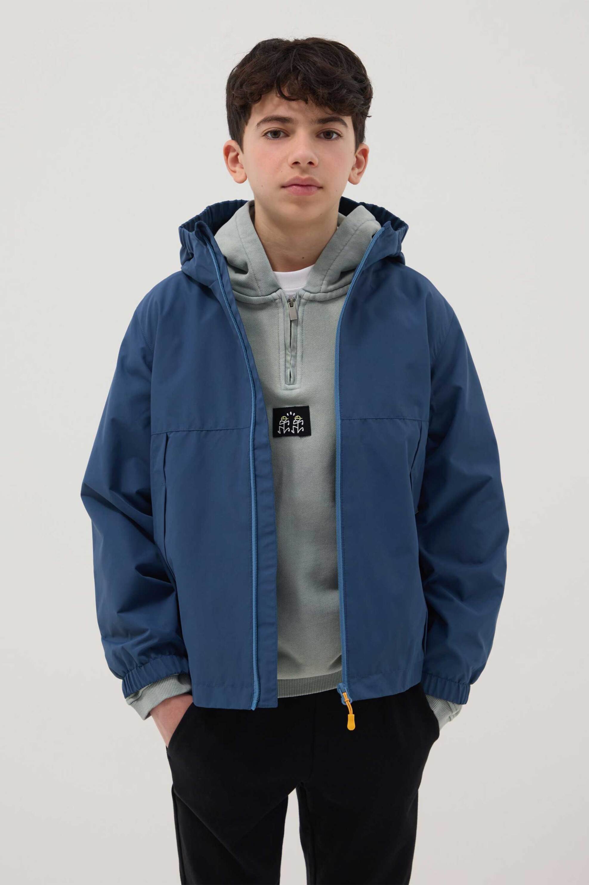 OVS παιδικό μπουφάν μονόχρωμο με κουκούλα Regular Fit - 002517319 Μπλε
